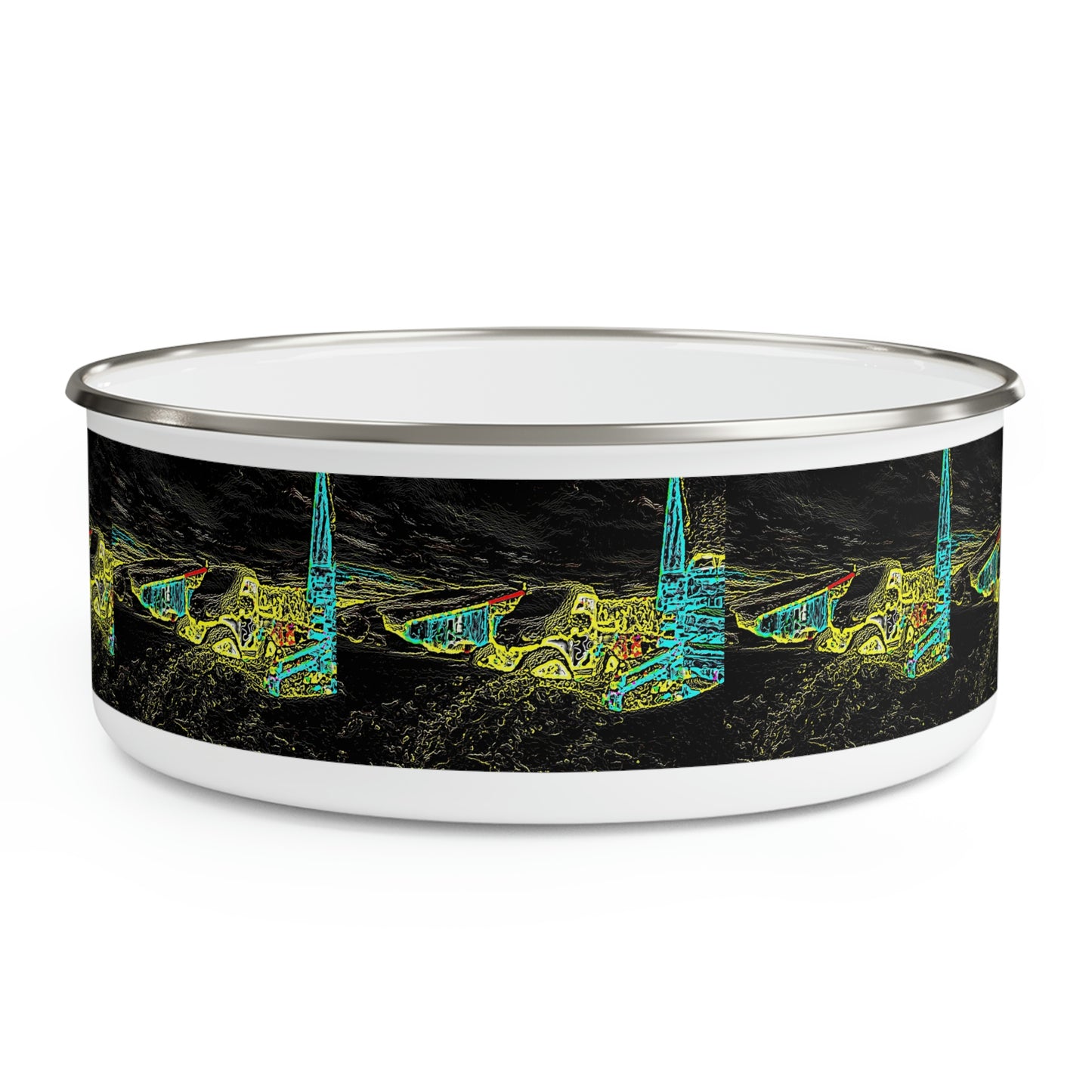 Enamel Bowl ... "Snow Vehicle In Snow Storm At-Rest" ... Circa 12Mar23 ... Central Idaho ... 18-Hours Rendering Time: Original Works ...