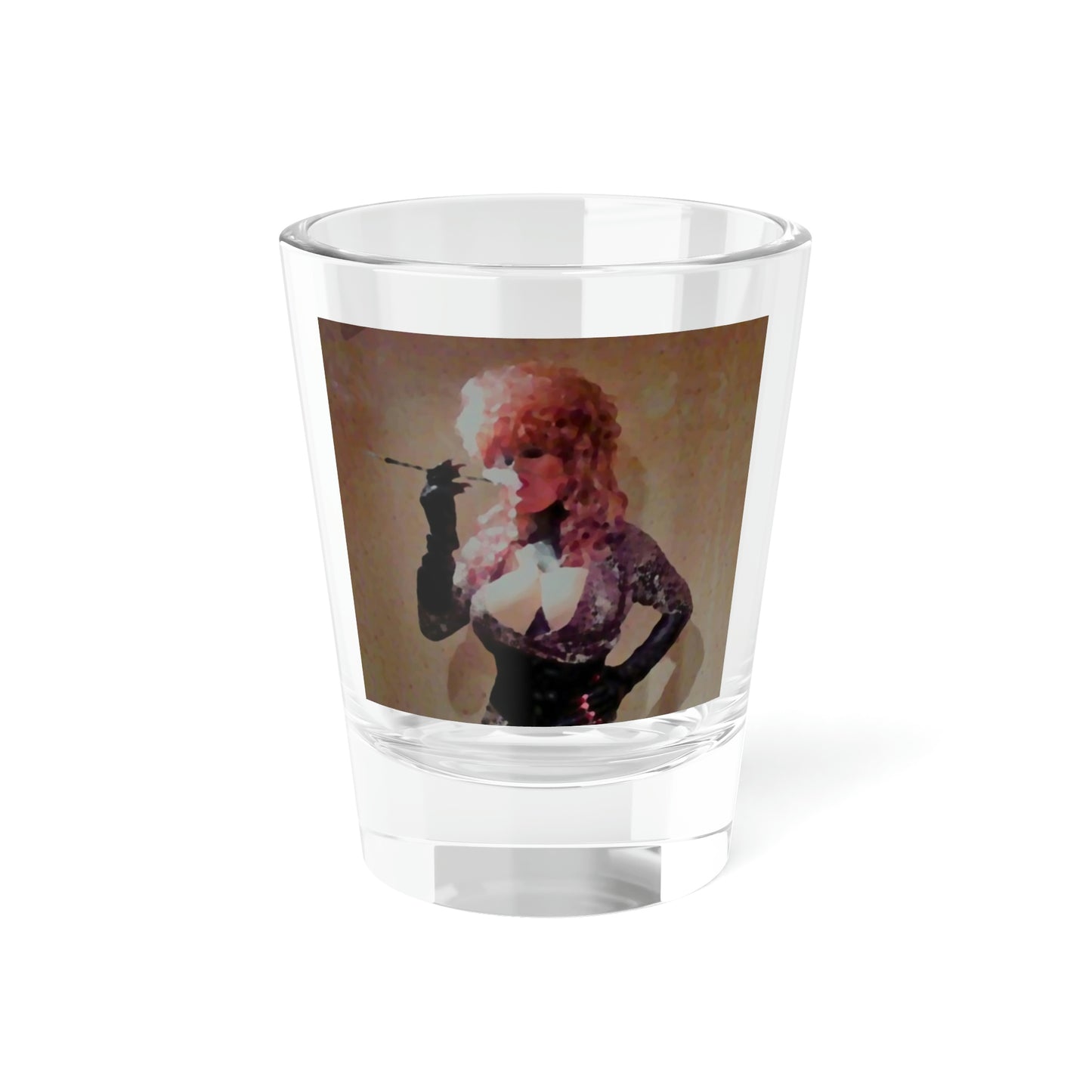 Shot Glass, 1.5oz ...  A Colleague Overseas ... 'Enjoying A Fag' ... Original Works ... "April Fools 2023" ... Hot-Tranny-Smoke ...