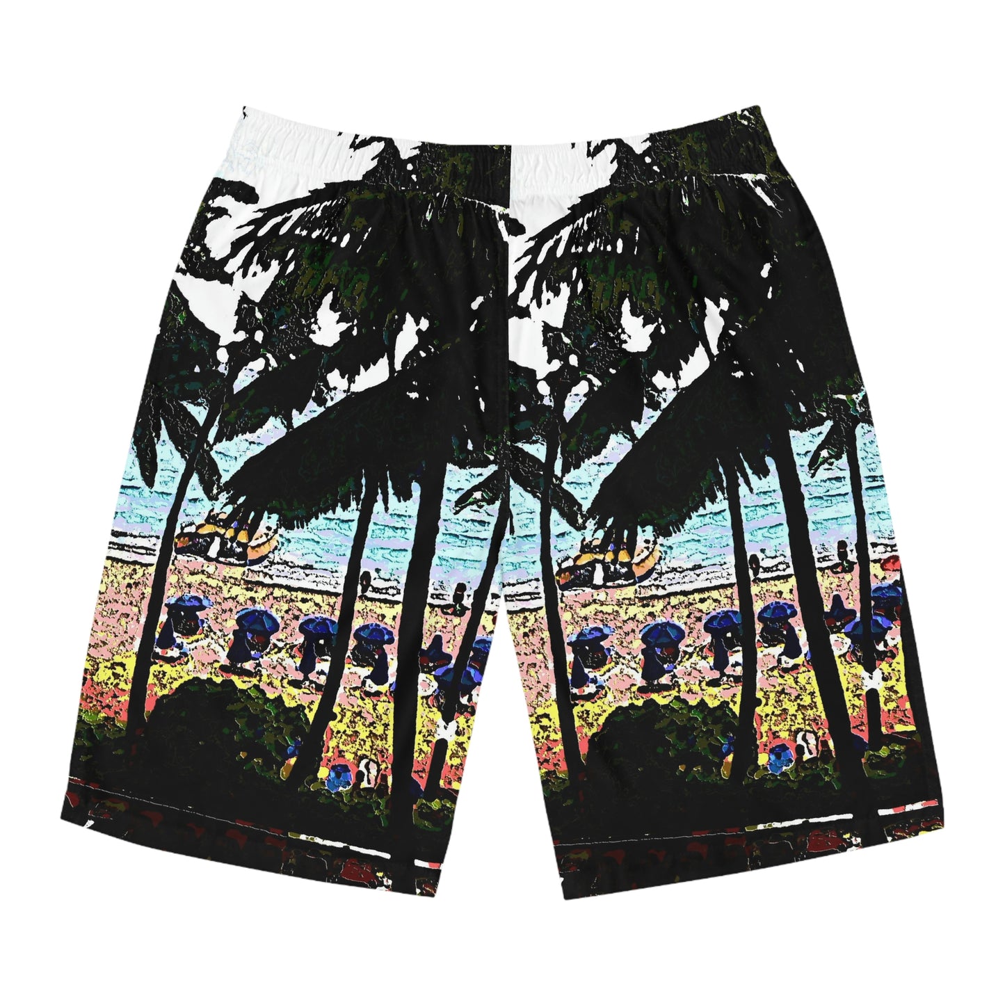 Men's Board Shorts (AOP) ...  "A Beautiful Beach Amongst The Palms" ... The Outrigger Waikiki, Honolulu, Oahu ... Original Works ...