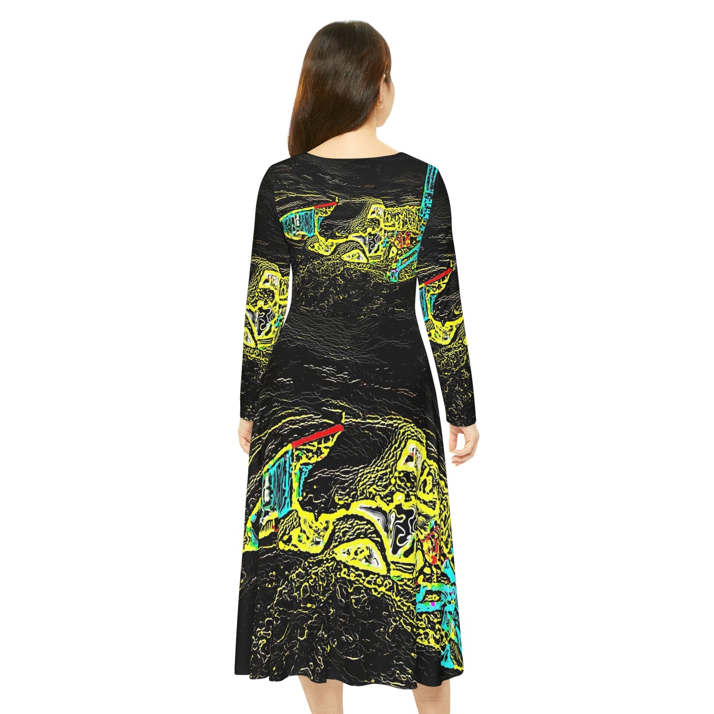 Women's Long Sleeve Dance Dress (AOP) ... "Snow Vehicle In Snow Storm At-Rest" ... Circa 12Mar23 ... Central Idaho ... 18-Hours Rendering Time: Original Works ...