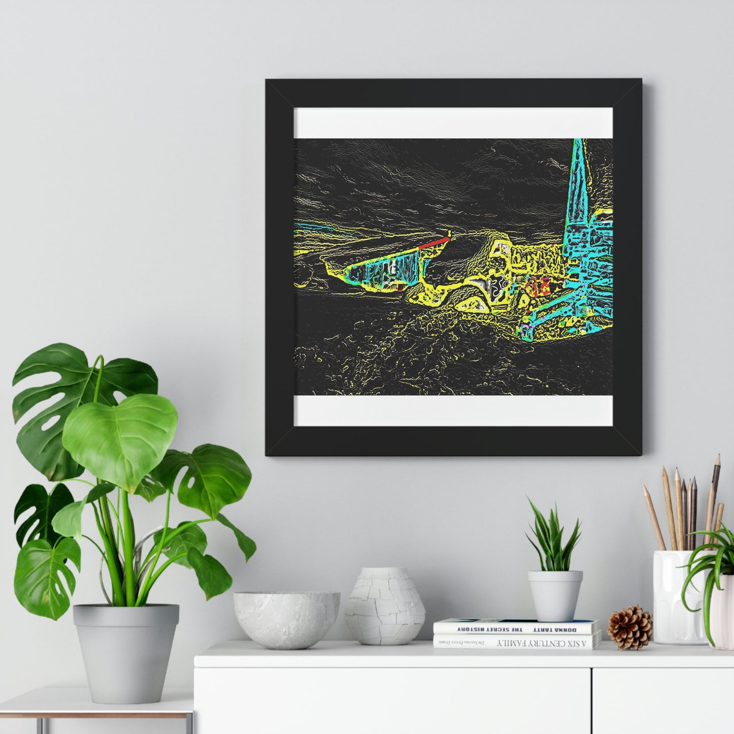 Framed Horizontal Poster ... "Snow Vehicle In Snow Storm At-Rest" ... Circa 12Mar23 ... Central Idaho ... 18-Hours Rendering Time: Original Works ...