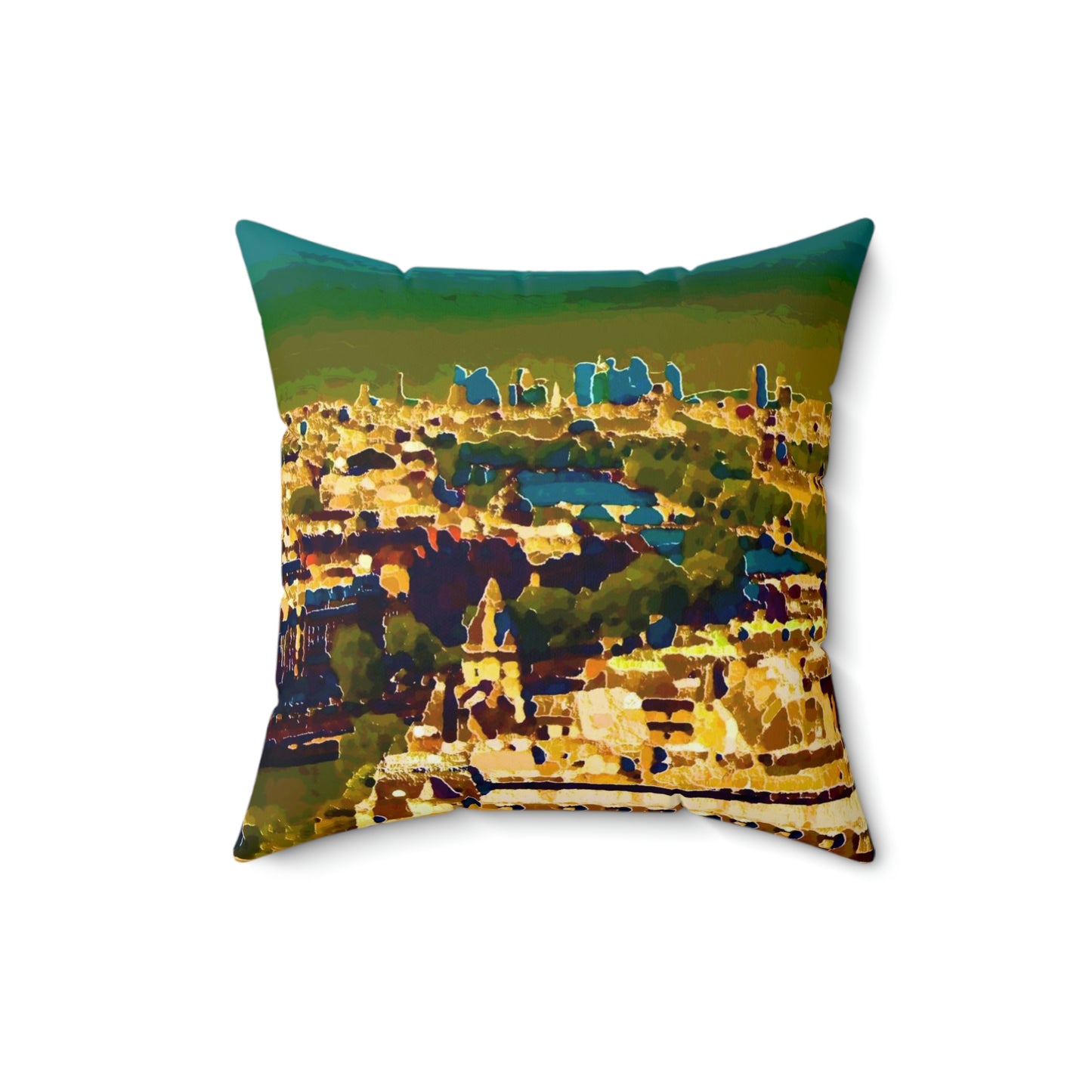 Spun Polyester Square Pillow ... Au Paris ... "Along The River Seine" ... Barbara Joan Bonnell-Holt: 1972 ... Original Works ...
