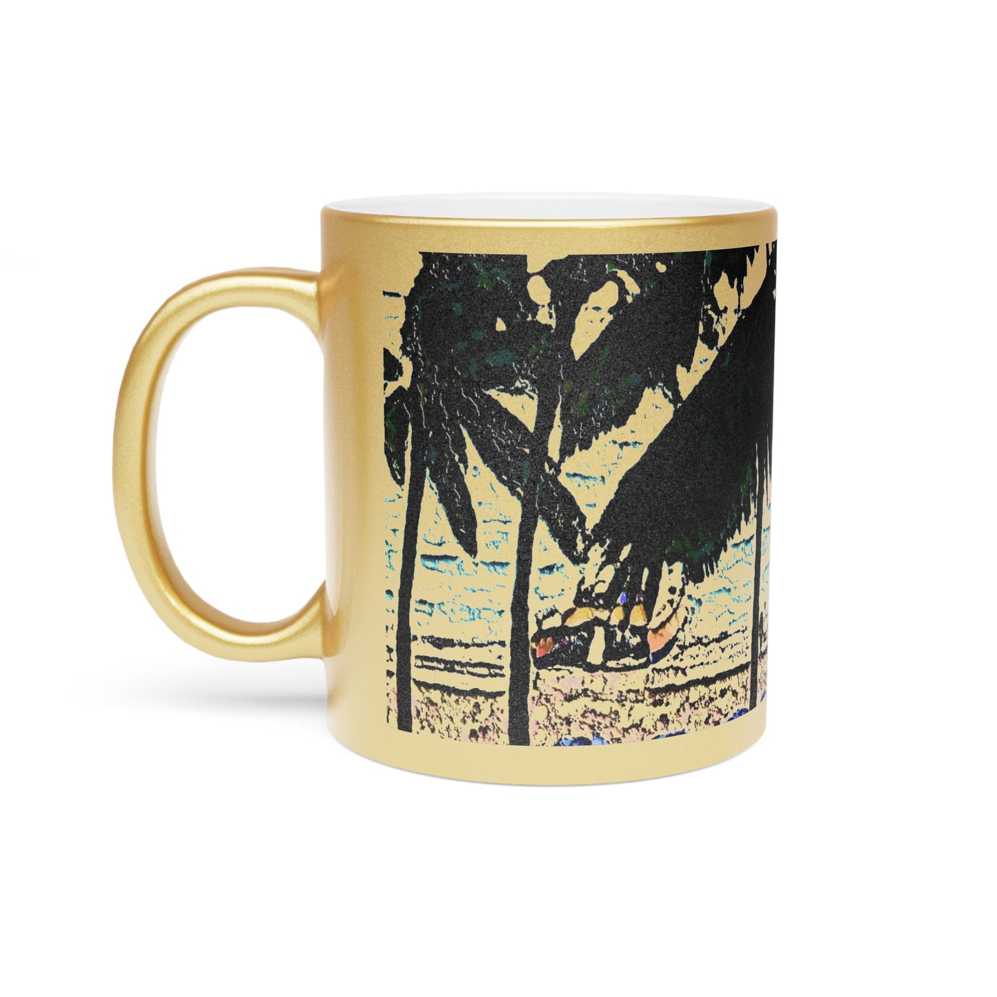 Metallic Mug (Silver\Gold) ... "A Beautiful Beach Amongst The Palms" ... The Outrigger Waikiki, Honolulu, Oahu ... Original Works ...
