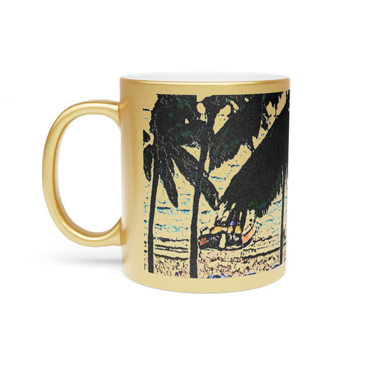 Metallic Mug (Silver\Gold) ... "A Beautiful Beach Amongst The Palms" ... The Outrigger Waikiki, Honolulu, Oahu ... Original Works ...