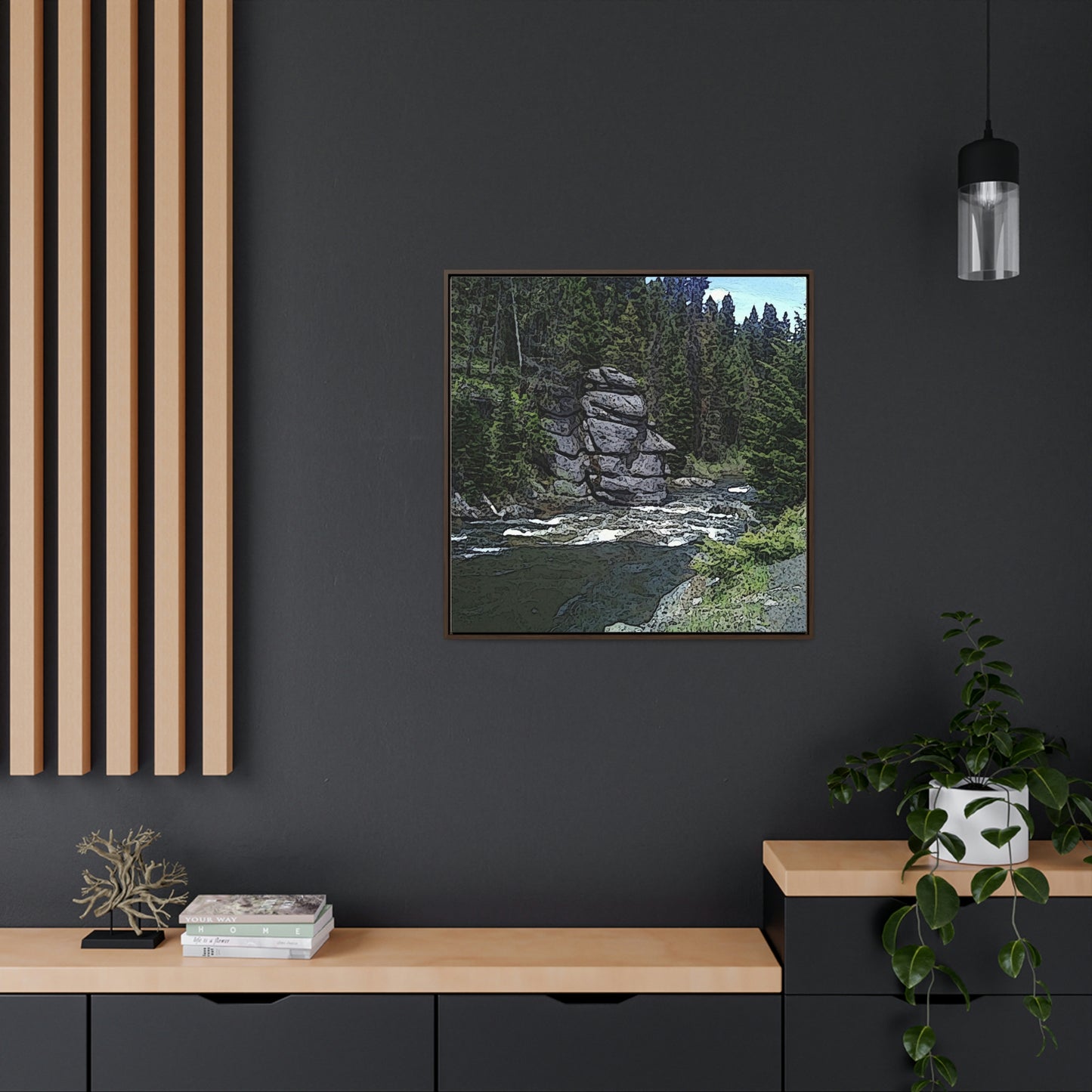 Gallery Canvas Wraps, Square Frame ...  "I Am Innocent" ... Tricky-Dick Immortalized ... Nixon Rock: Along The River ... Central Idaho, Summer 2020 ... Original Works ...