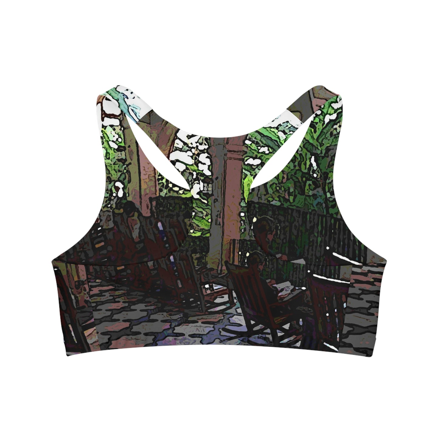 Seamless Sports Bra (AOP) ...Lanai & Rocking Chairs At: 'The Pink Palace' ... The Royal Hawai'ian ... Honolulu, HI ... '27Oct2014' ... Original Works ...