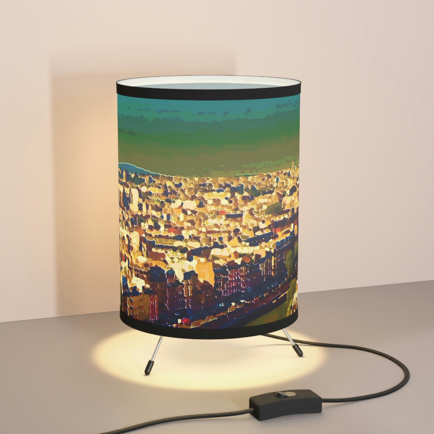 Tripod Lamp with High-Res Printed Shade, US\CA plug ...  Au Paris ... "Along The River Seine" ... Barbara Joan Bonnel-Holt: 1972 ... Original Works ...