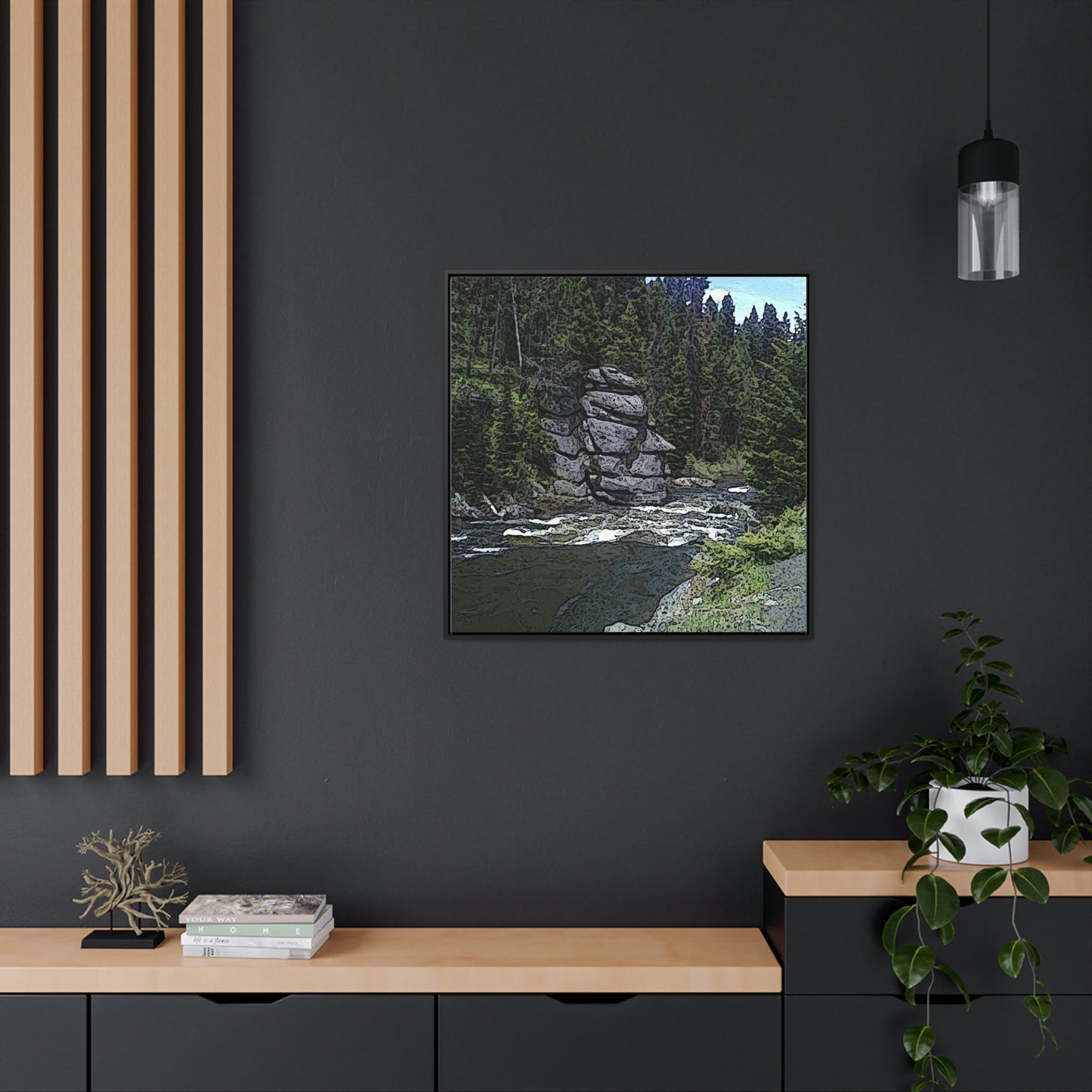 Gallery Canvas Wraps, Square Frame ...  "I Am Innocent" ... Tricky-Dick Immortalized ... Nixon Rock: Along The River ... Central Idaho, Summer 2020 ... Original Works ...