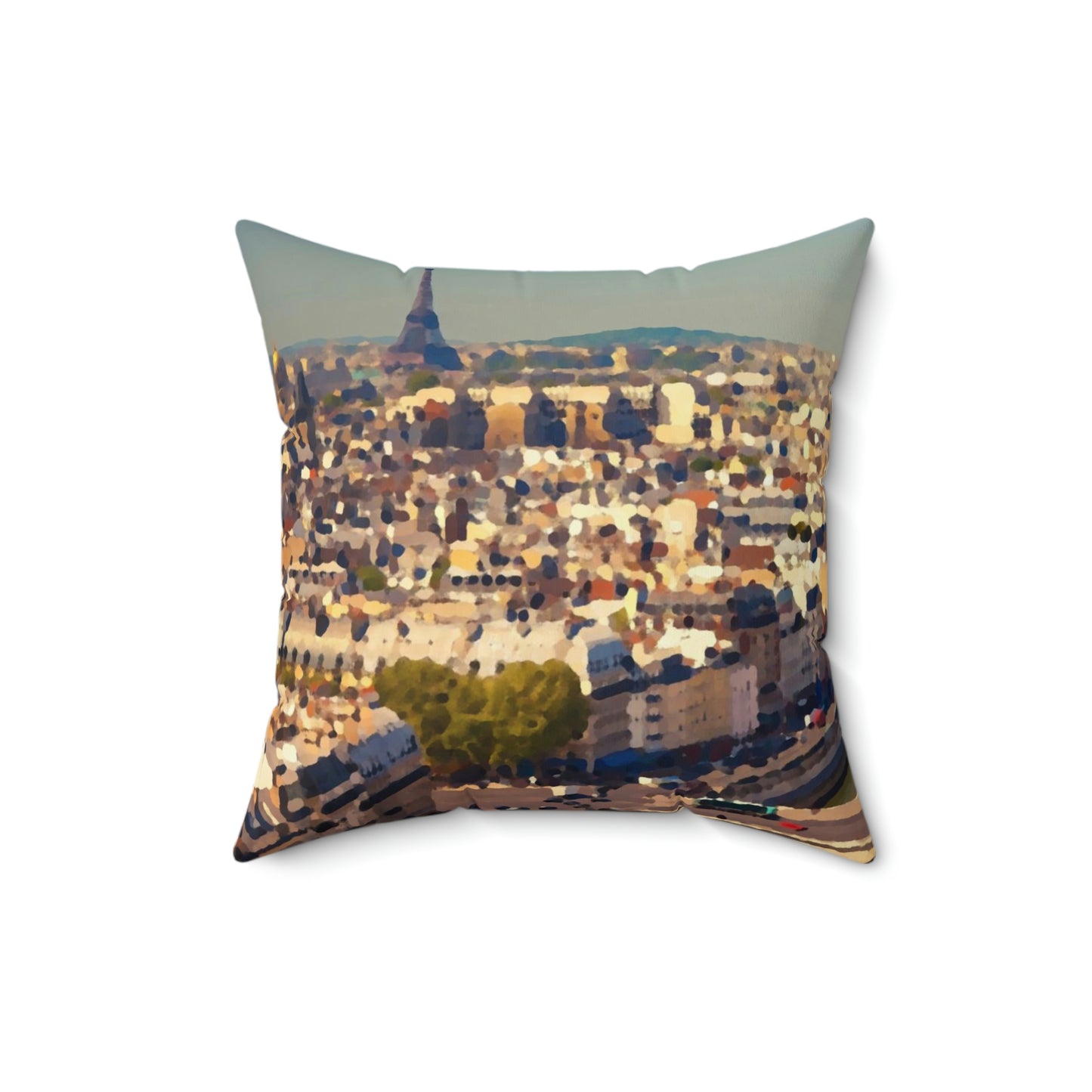 Spun Polyester Square Pillow ... Au Paris ... "Along The River Seine" ... Barbara Joan Bonnell-Holt: 1972 ... Original Works ...