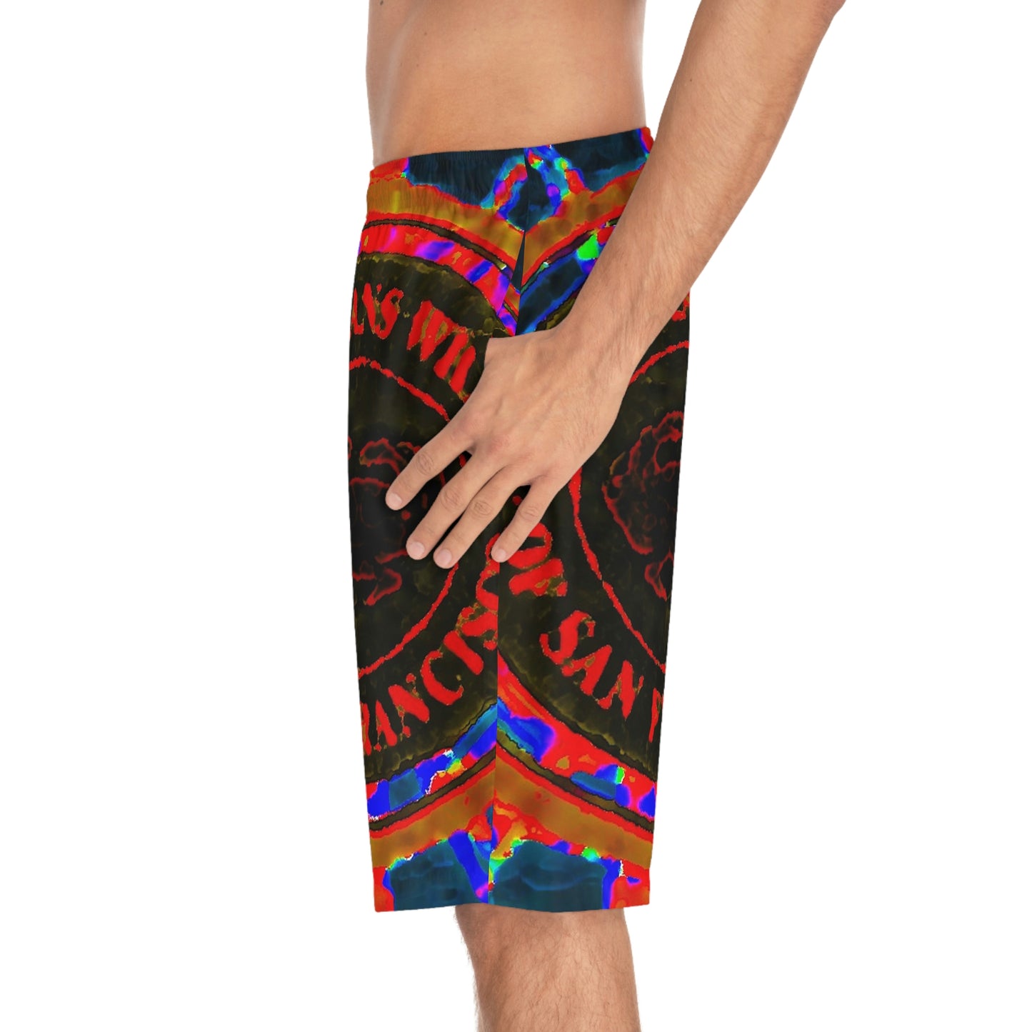 Men's Board Shorts (AOP) ... "No.9 Fishermen's Grotto - Fishermen's Wharf, SF, California" ... Family Archives: 1970's ... Original Works ...