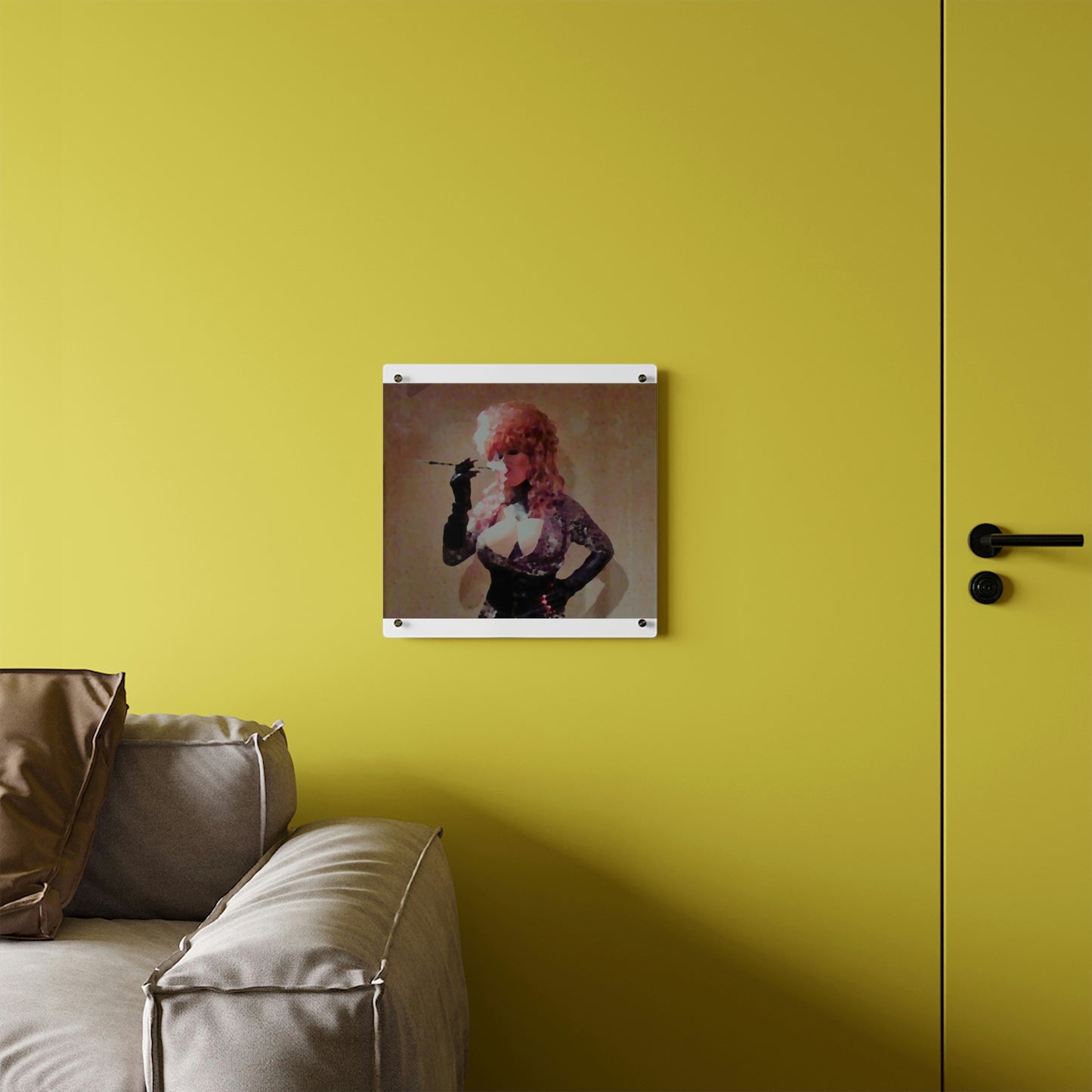 Acrylic Wall Art Panels ...  A Colleague Overseas ... 'Enjoying A Fag' ... Original Works ... "April Fools 2023" ... Hot-Tranny-Smoke ...