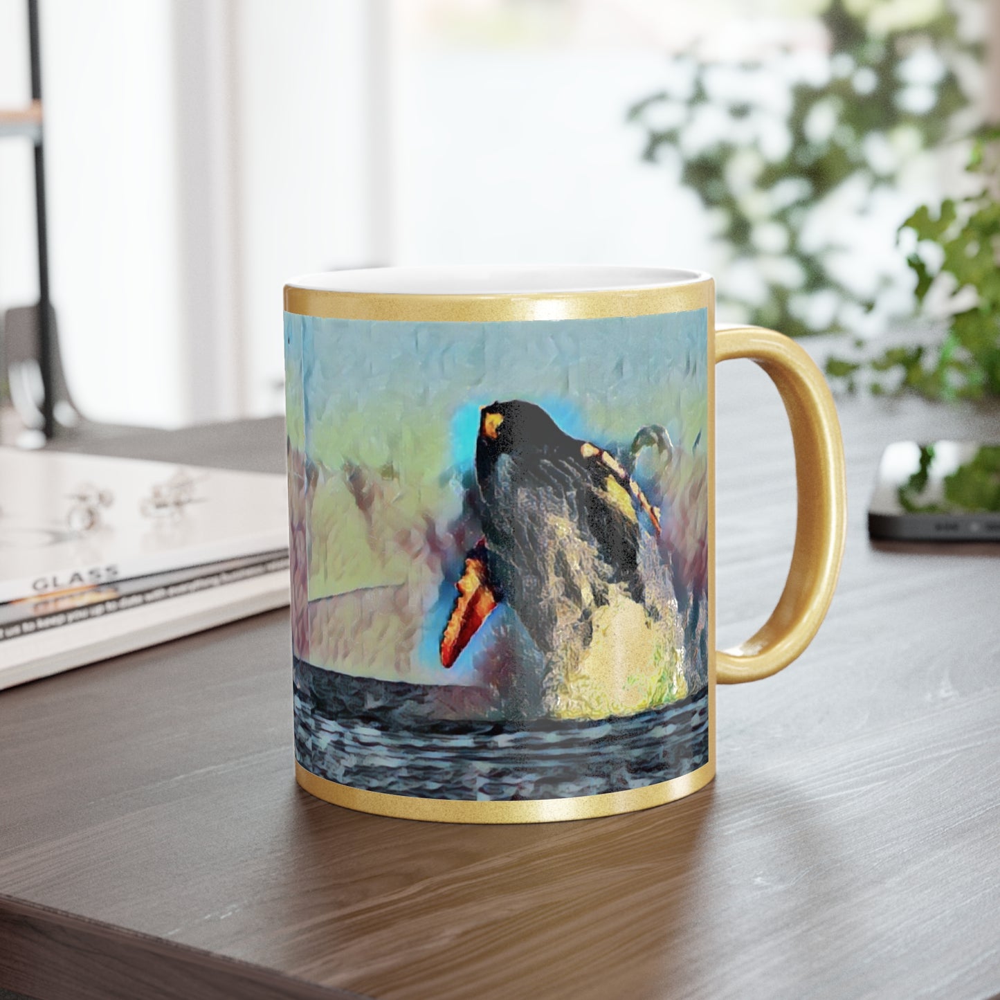 Metallic Mug (Silver\Gold) ... An Extraordinary Humpback Breach ... 'With Explosive Energy' ... Family Archives (KPH) ... Circa: 21st Century. Maui, HI ... Original Works ...