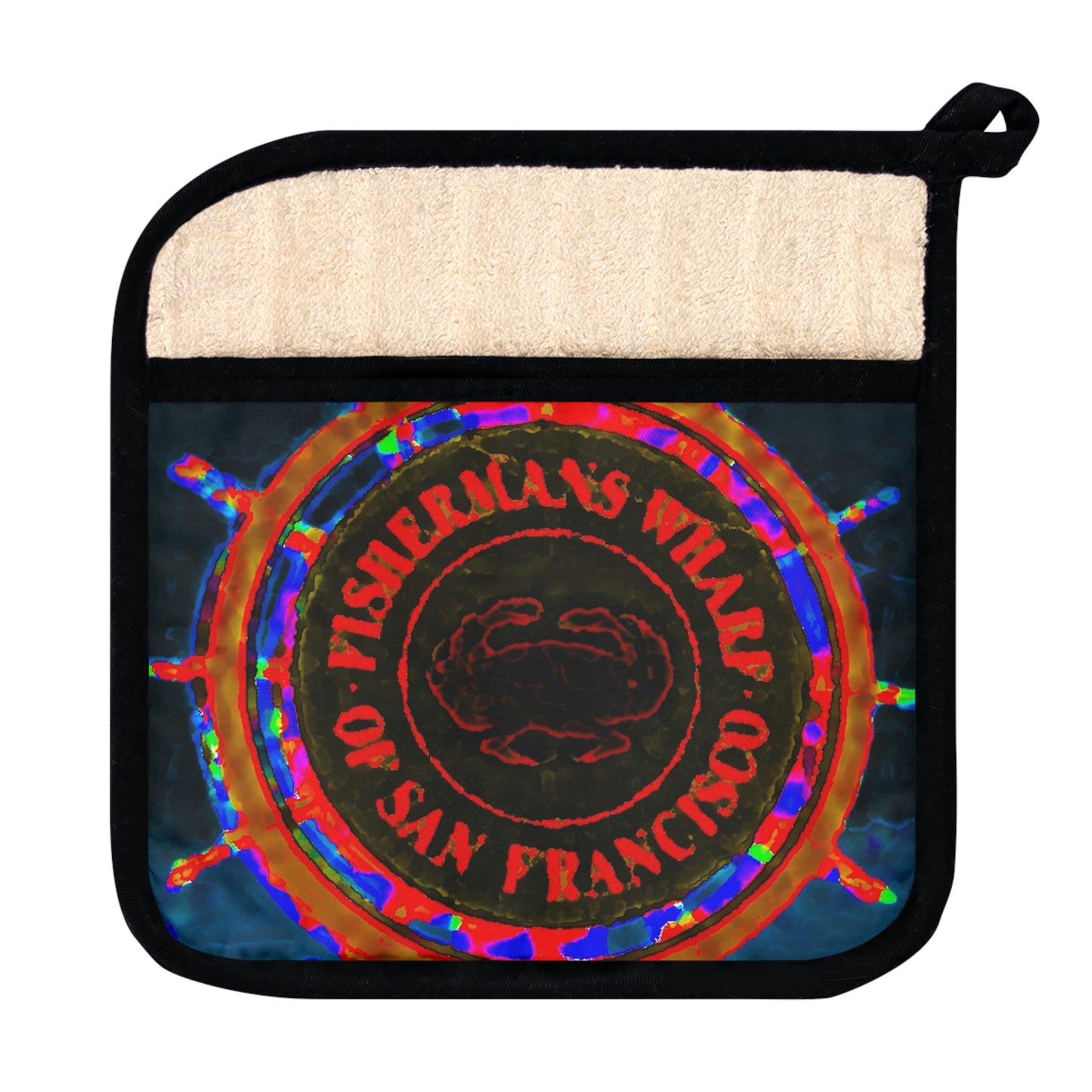 Pot Holder with Pocket ... "No.9 Fishermen's Grotto - Fishermen's Wharf, SF, California" ... Family Archives: 1970's ... Original Works ...