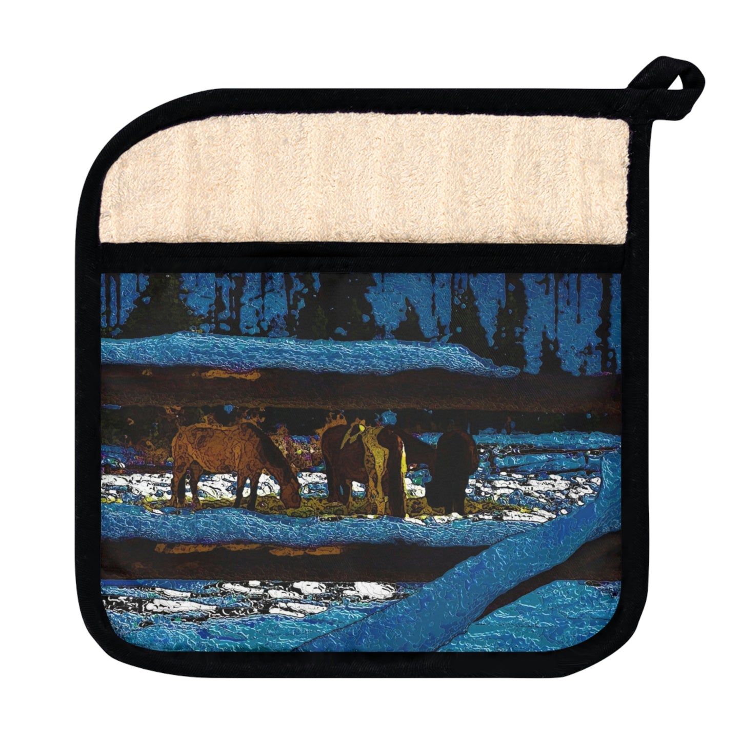 Pot Holder with Pocket ...  A Horse ... A Saddle ...  Foraging Through The Snow ...  An_Asses 'Cry' ... Central Idaho, November 2022 ...  Original Works ..