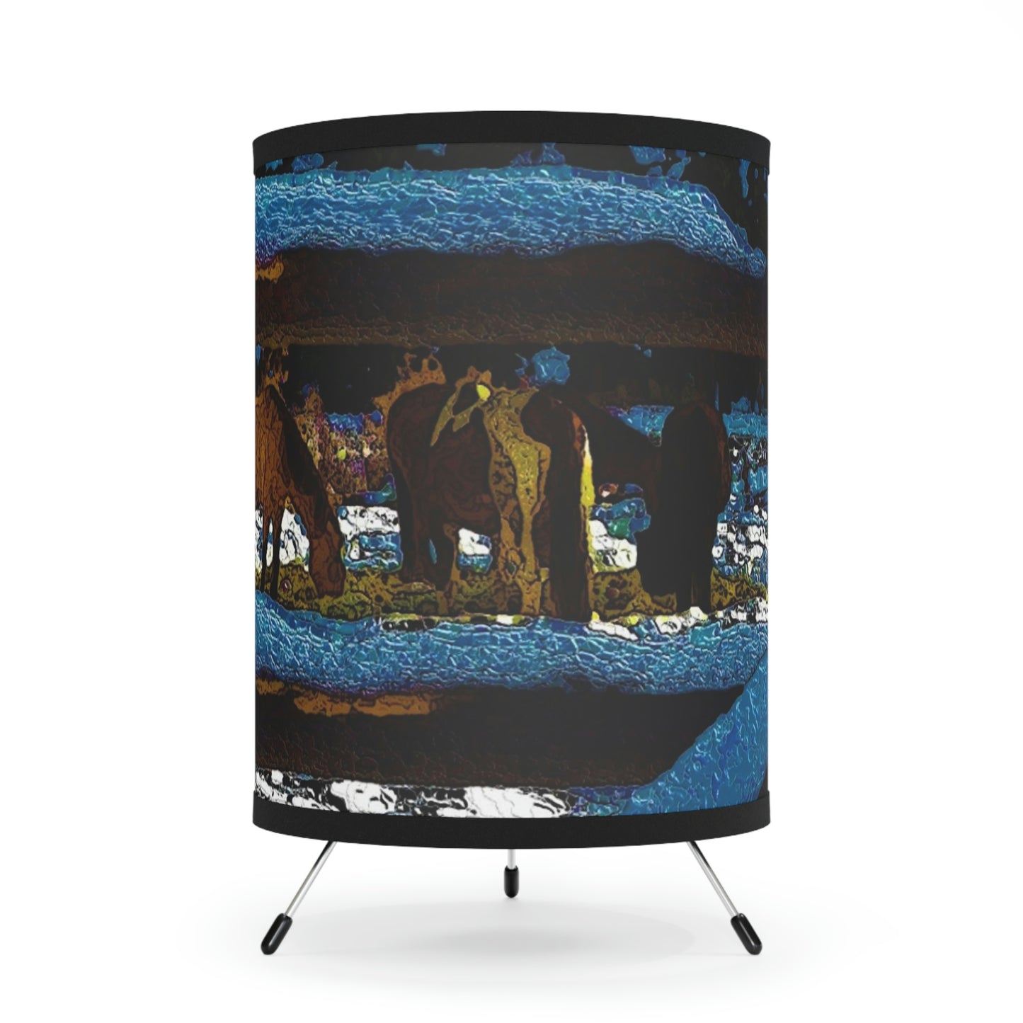 Tripod Lamp with High-Res Printed Shade, US\CA plug ...  A Horse ... A Saddle ...  Foraging Through The Snow ...  An_Asses 'Cry' ... Central Idaho, November 2022 ...  Original Works ..