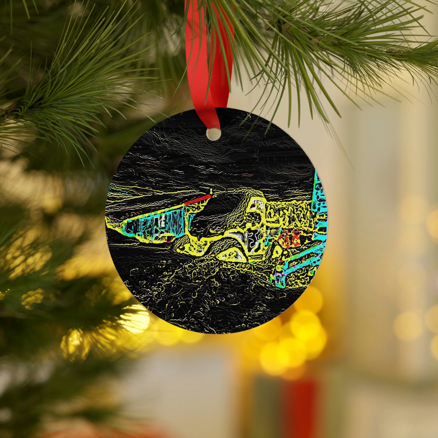 Plywood Ornaments (Round, Berlin) ... "Snow Vehicle In Snow Storm At-Rest" ... Circa 12Mar23 ... Central Idaho ... 18-Hours Rendering Time: Original Works ...