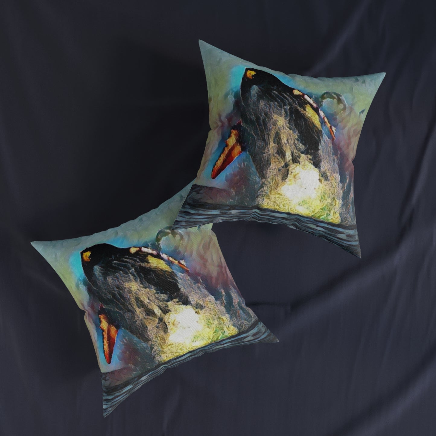 Square Pillow ... An Extraordinary Humpback Breach ... 'With Explosive Energy' ... Family Archives (KPH) ... Circa: 21st Century. Maui, HI ... Original Works ...