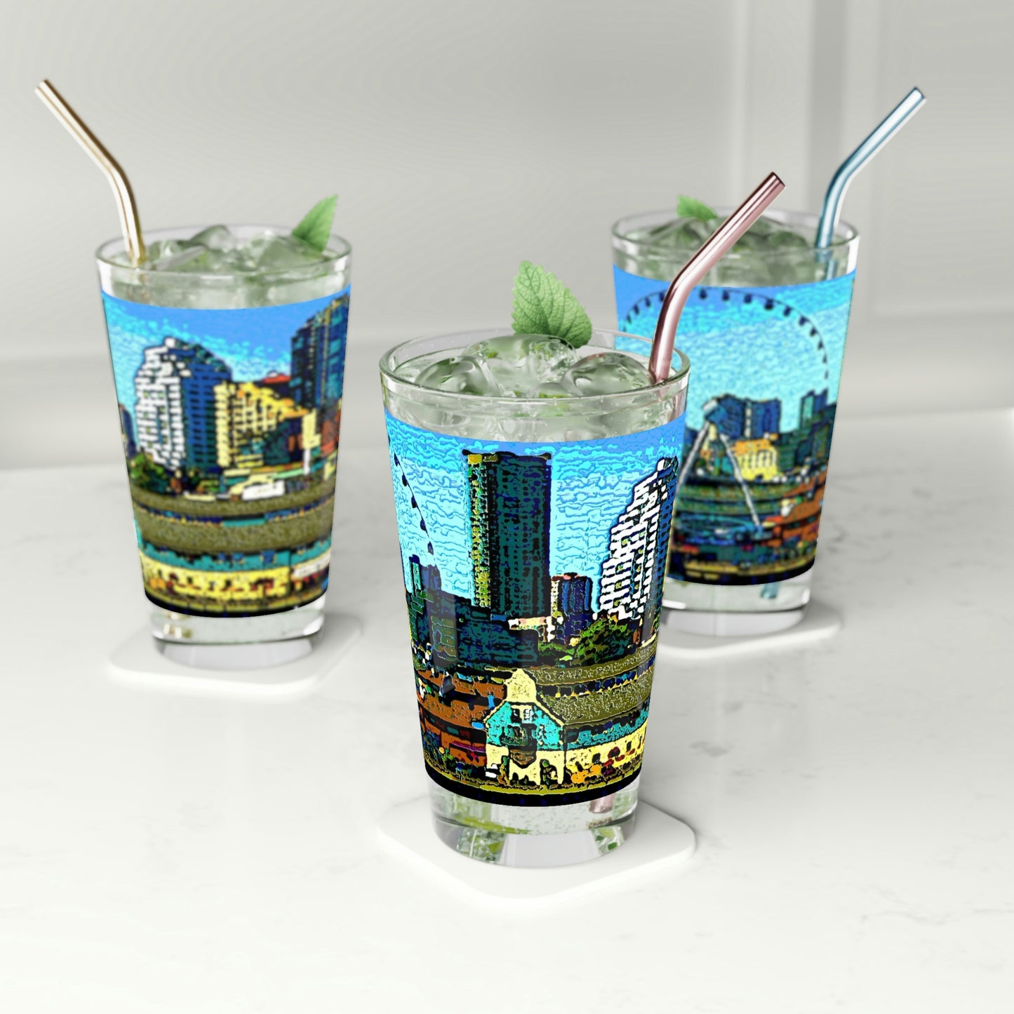 Pint Glass, 16oz ... That Classic Wheel ... 'Seattle's Wheel' ... & An Old Classic Waterside Vendors ...  'Family Archives' ... Original Works ...
