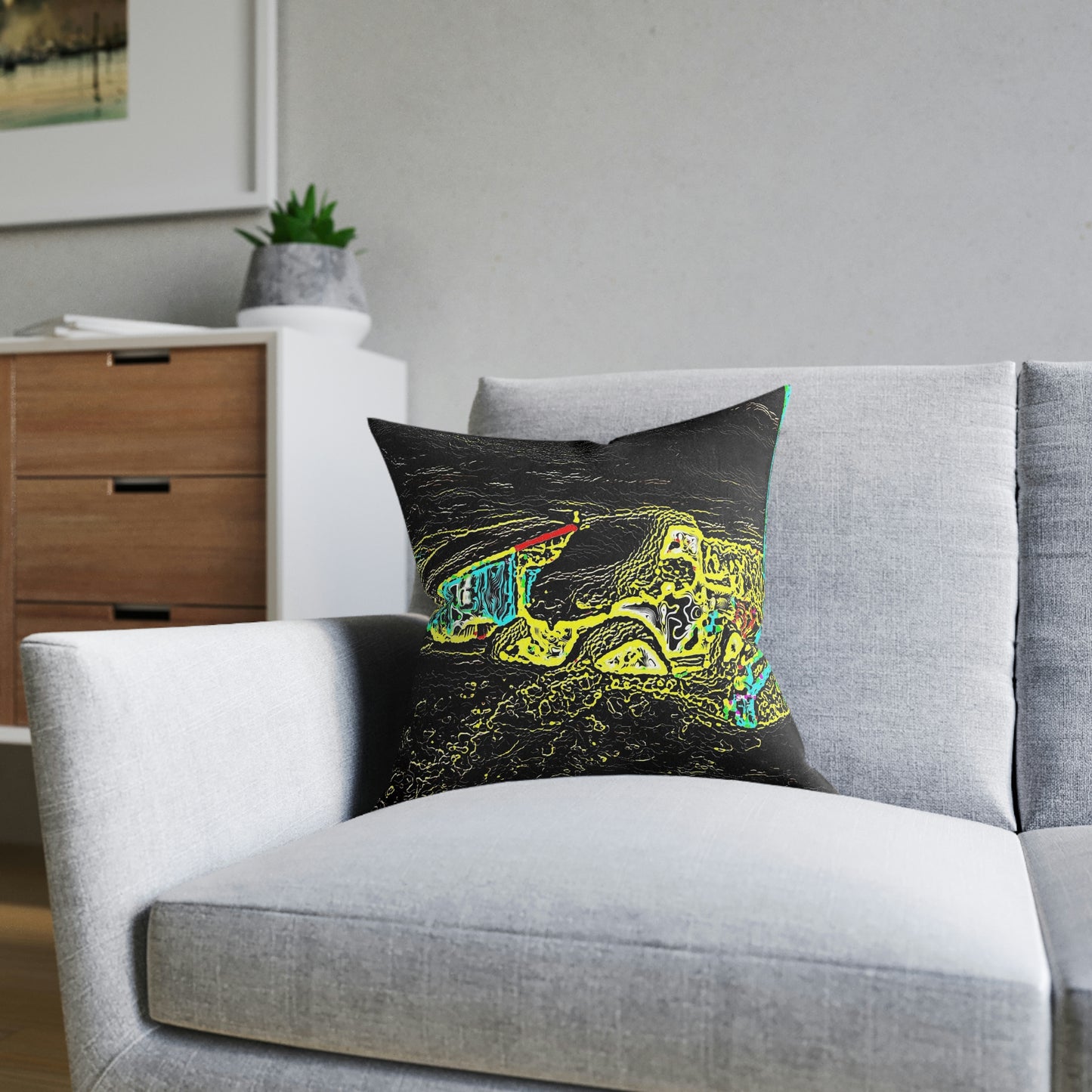 Square Pillow - Pink Back ...  "Snow Vehicle In Snow Storm At-Rest" ... Circa 12Mar23 ... Central Idaho ... 18-Hours Rendering Time: Original Works ...
