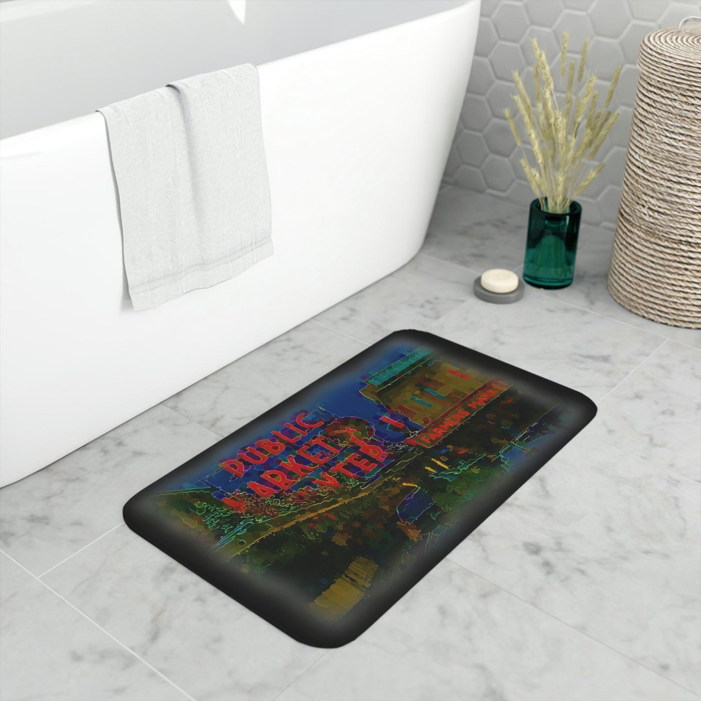 Memory Foam Bath Mat ... 'A Public Market Made World Famous ... Sleepless-In-Seatle' ... "Pike Place Market_2"