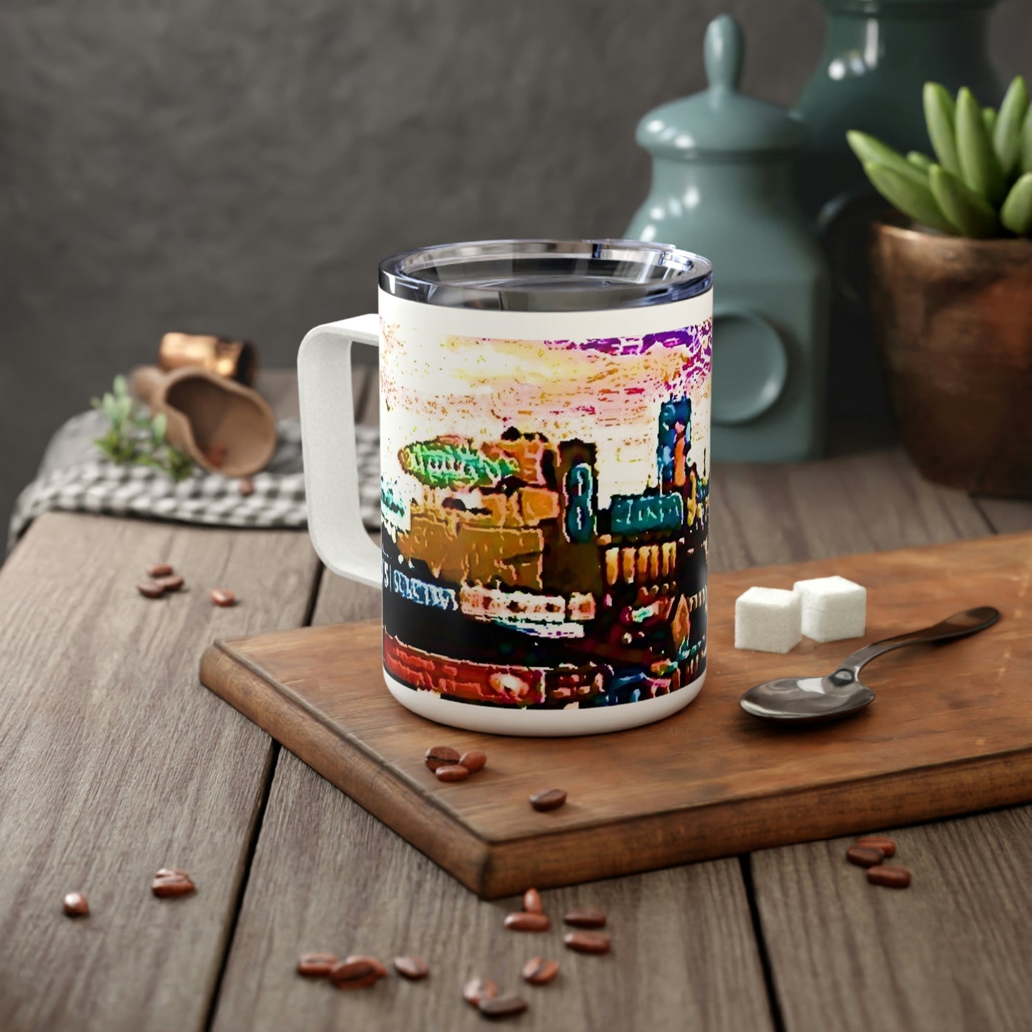 Insulated Coffee Mug, 10oz ...  "No.9 Fishermen's Grotto - Fishermen's Wharf, SF, California" ... Family Archives: 1970's ... Original Works ...