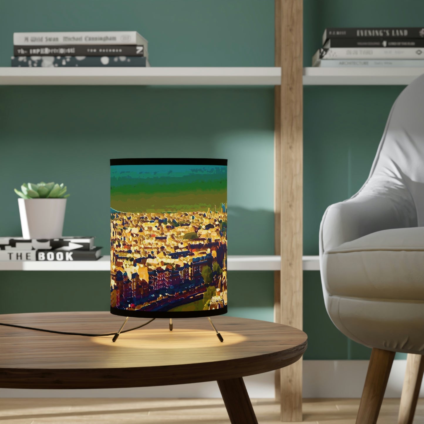 Tripod Lamp with High-Res Printed Shade, US\CA plug ...  Au Paris ... "Along The River Seine" ... Barbara Joan Bonnel-Holt: 1972 ... Original Works ...