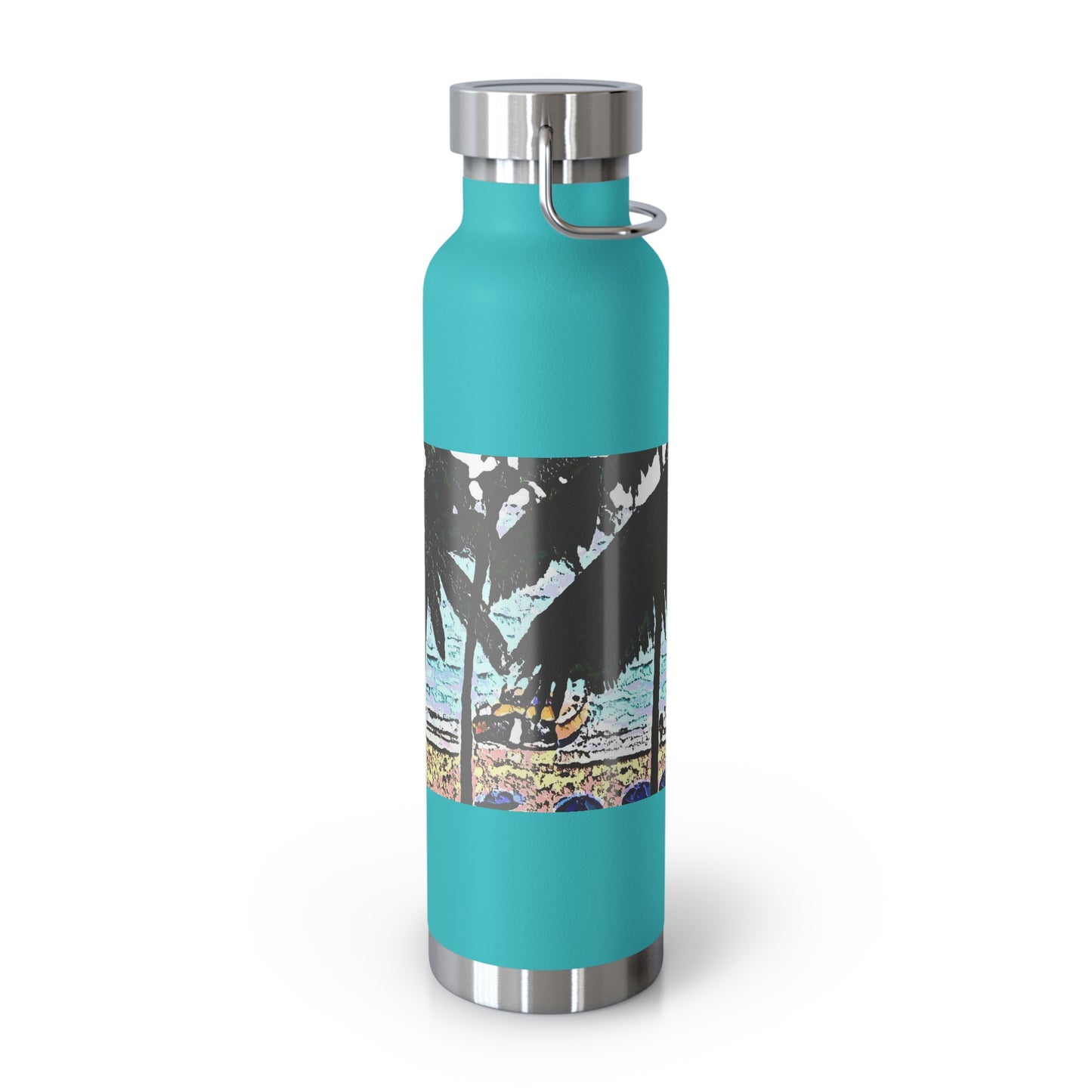 Copper Vacuum Insulated Bottle, 22oz ... "A Beautiful Beach Amongst The Palms" ... The Outrigger Waikiki, Honolulu, Oahu ... Original Works ...