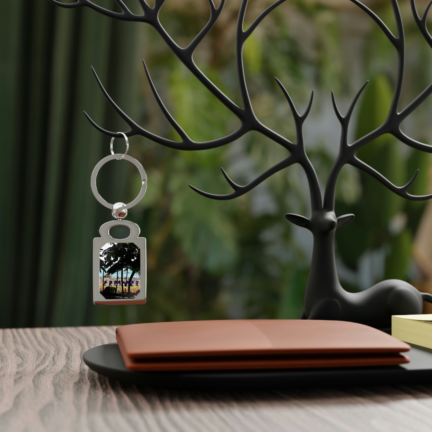 Rectangle Photo Keyring ... "A Beautiful Beach Amongst The Palms" ... The Outrigger Waikiki, Honolulu, Oahu ... Original Works ...