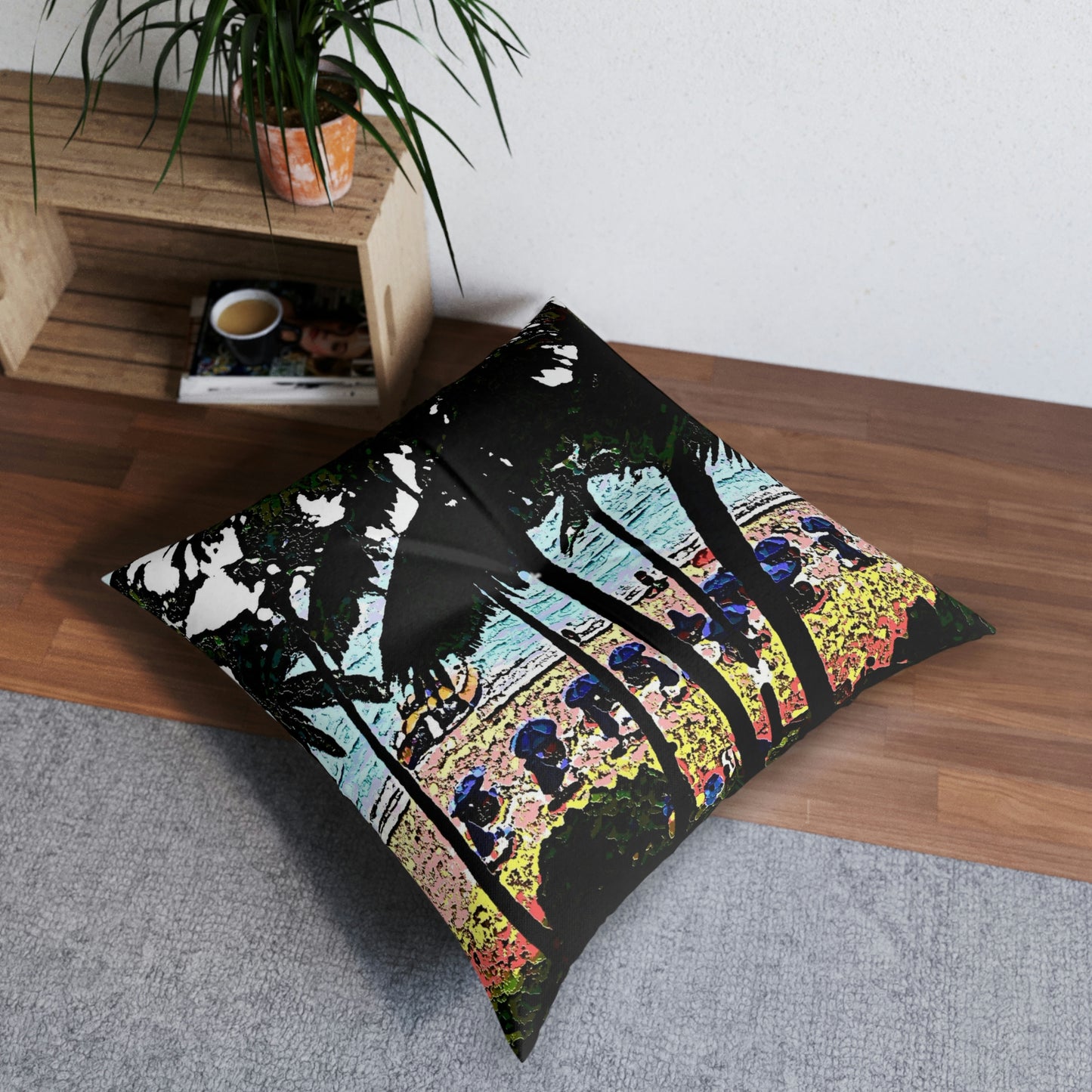Tufted Floor Pillow, Square ... "A Beautiful Beach Amongst The Palms" ... The Outrigger Waikiki, Honolulu, Oahu ... Original Works ...