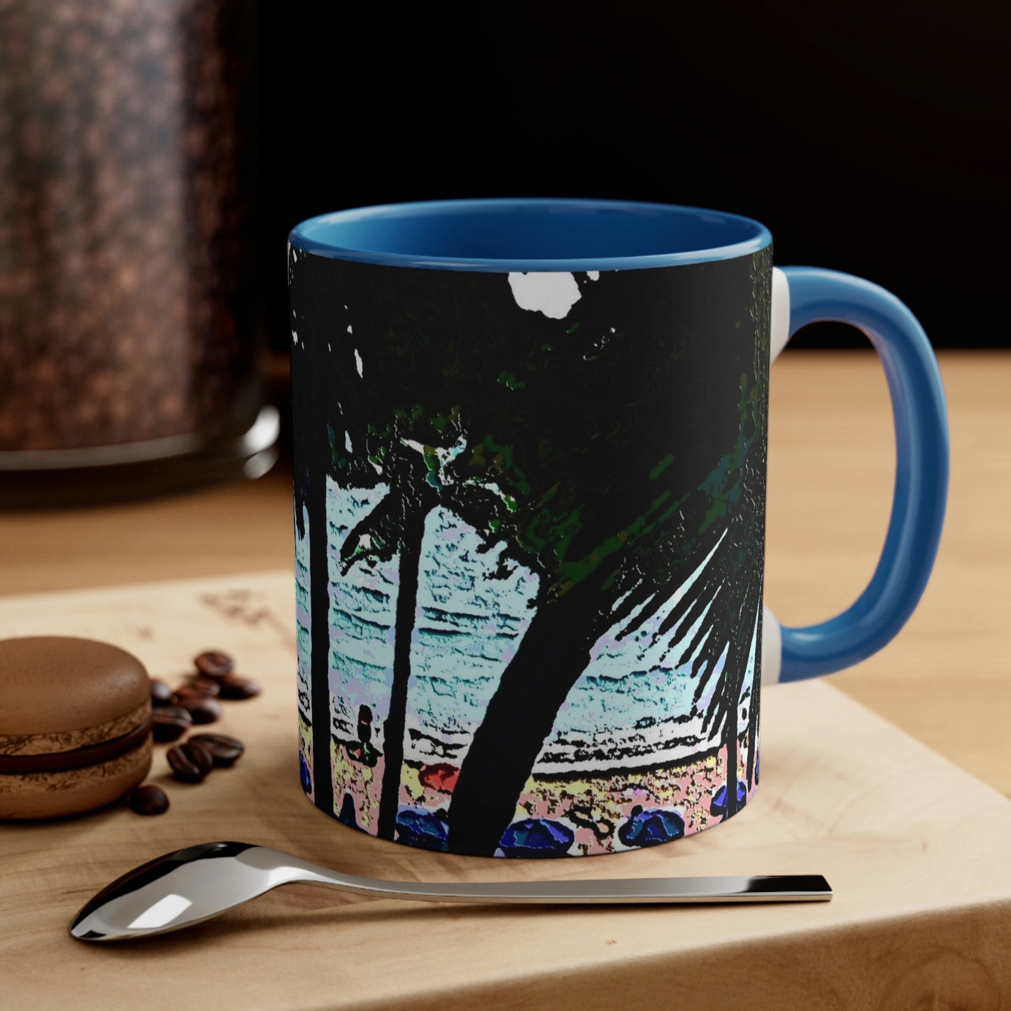Accent Coffee Mug, 11oz ... "A Beautiful Beach Amongst The Palms" ... The Outrigger Waikiki, Honolulu, Oahu ... Original Works ...