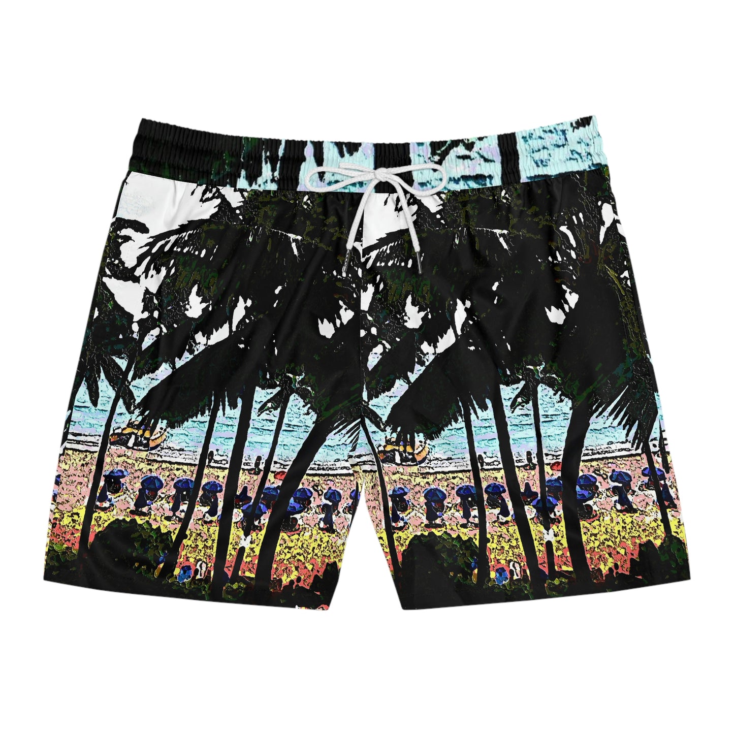 Men's Mid-Length Swim Shorts (AOP) ... "A Beautiful Beach Amongst The Palms" ... The Outrigger Waikiki, Honolulu, Oahu ... Original Works ...