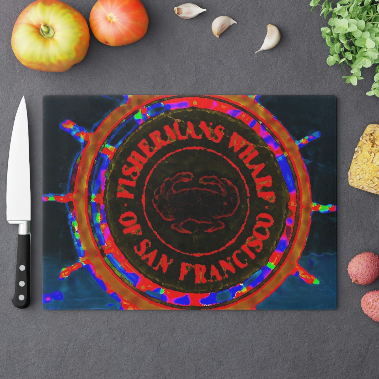 Cutting Board ... "No.9 Fishermen's Grotto - Fishermen's Wharf, SF, California" ... Family Archives: 1970's ... Original Works ...