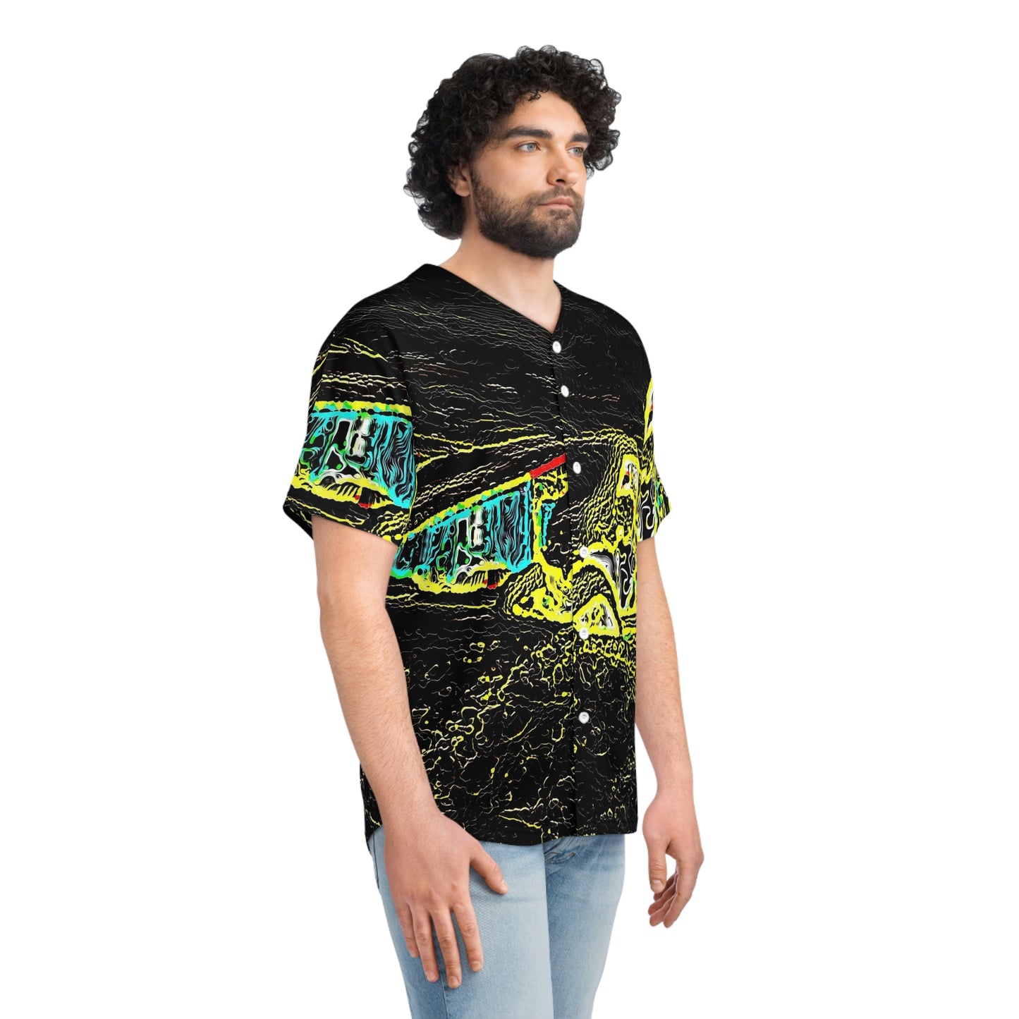 Men's Baseball Jersey (AOP) ... "Snow Vehicle In Snow Storm At-Rest" ... Circa 12Mar23 ... Central Idaho ... 18-Hours Rendering Time: Original Works ...