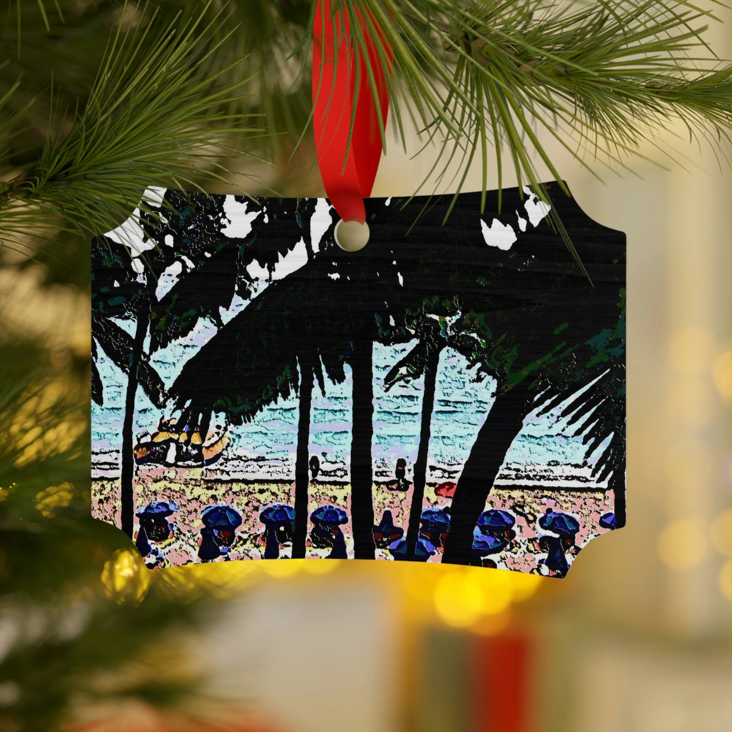 Plywood Ornaments (Round, Berlin) ...  "A Beautiful Beach Amongst The Palms" ... The Outrigger Waikiki, Honolulu, Oahu ... Original Works ...