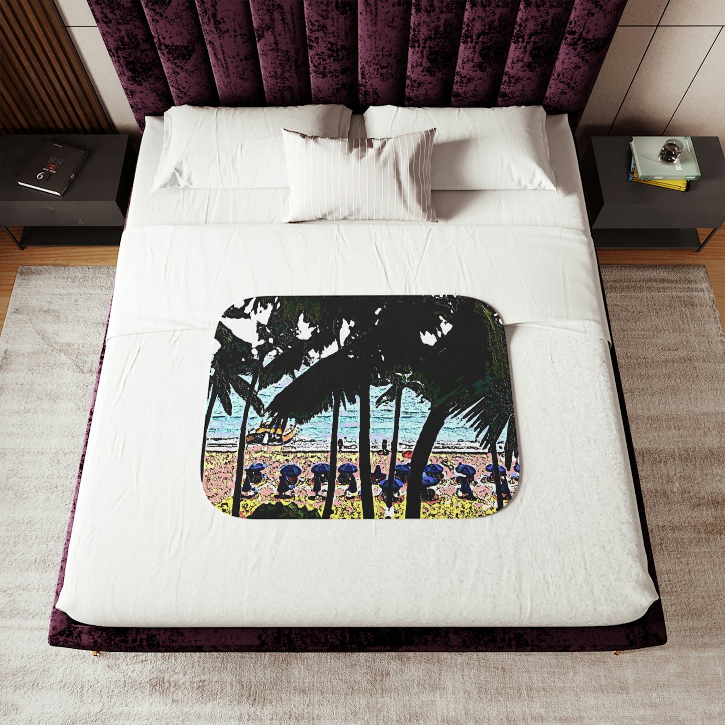 Sherpa Blanket, Two Colors ... "A Beautiful Beach Amongst The Palms" ... The Outrigger Waikiki, Honolulu, Oahu ... Original Works ...