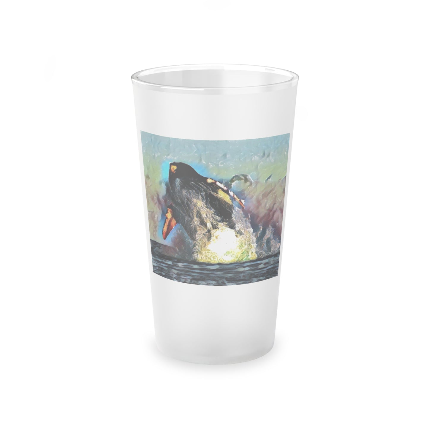 Frosted Pint Glass, 16oz ... An Extraordinary Humpback Breach ... 'With Explosive Energy' ... Family Archives (KPH) ... Circa: 21st Century. Maui, HI ... Original Works ...