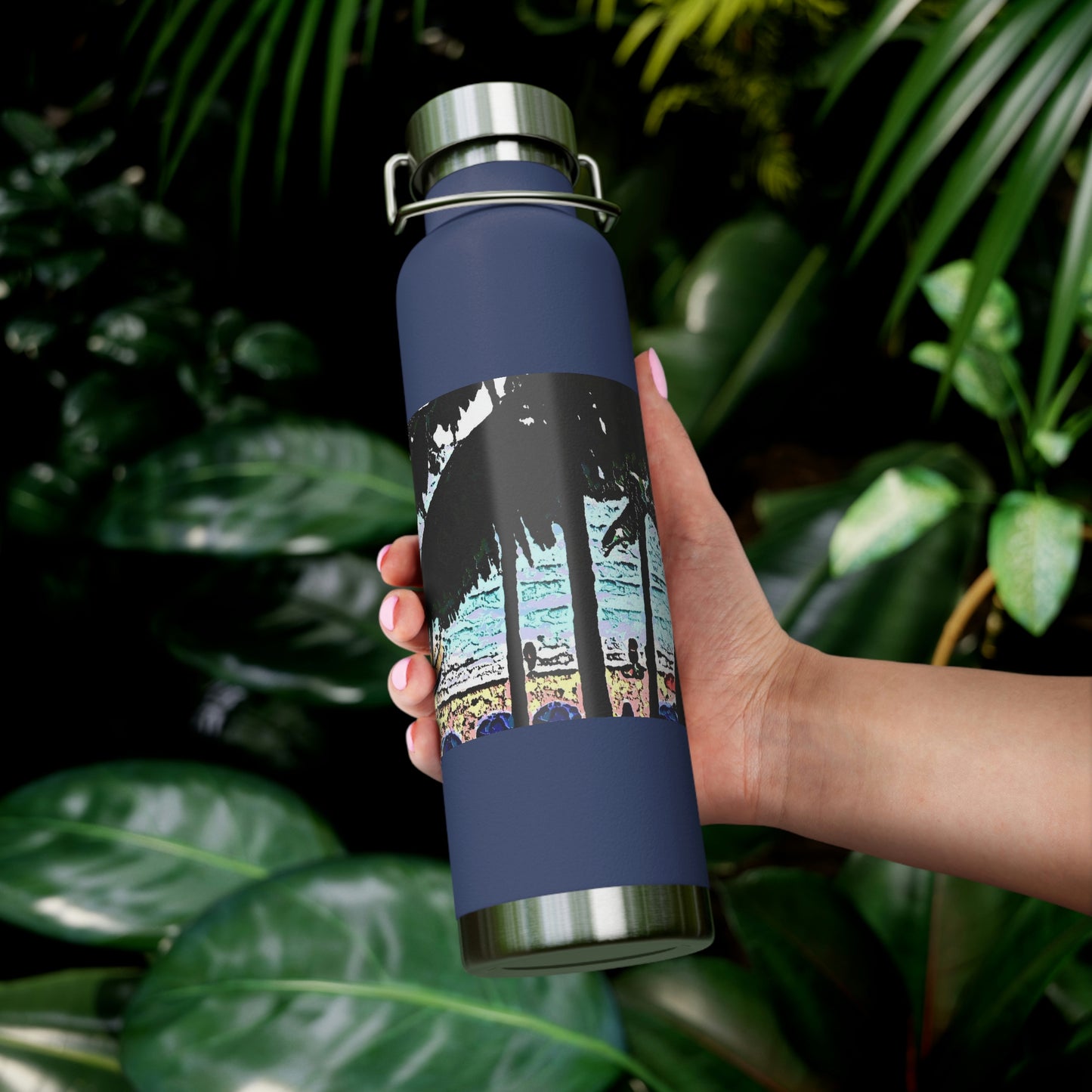Copper Vacuum Insulated Bottle, 22oz ... "A Beautiful Beach Amongst The Palms" ... The Outrigger Waikiki, Honolulu, Oahu ... Original Works ...