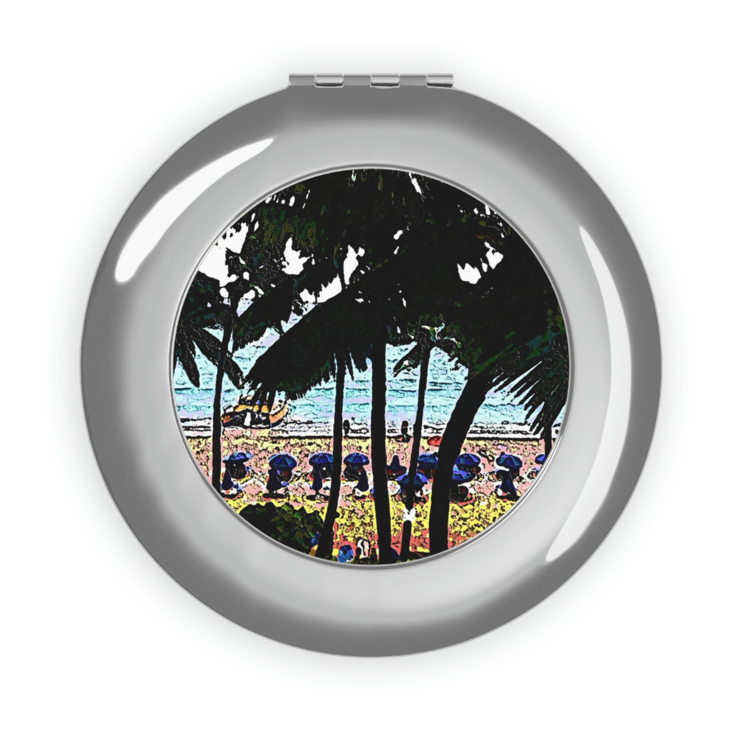 Compact Travel Mirror ... "A Beautiful Beach Amongst The Palms" ... The Outrigger Waikiki, Honolulu, Oahu ... Original Works ...