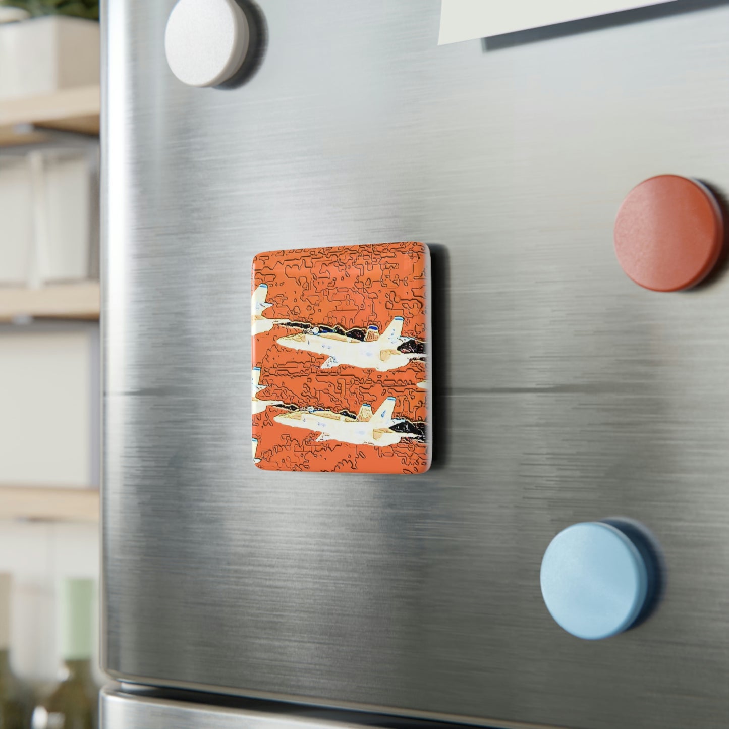 Porcelain Magnet, Square ... Seattle Seafair ..."Blue Angels Run Over Lake Washington" ... Circa Mid 1980's ... Dr FJ Holt ... Original Works ...