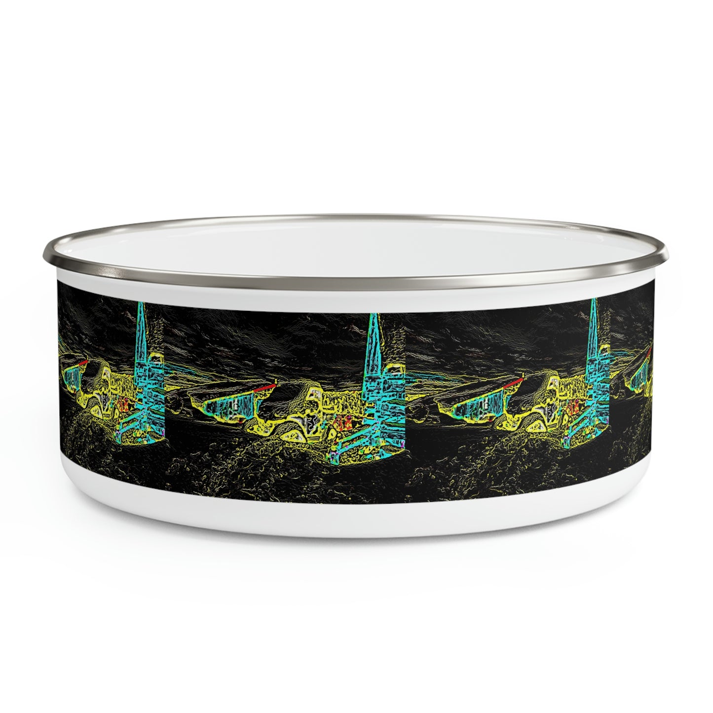 Enamel Bowl ... "Snow Vehicle In Snow Storm At-Rest" ... Circa 12Mar23 ... Central Idaho ... 18-Hours Rendering Time: Original Works ...