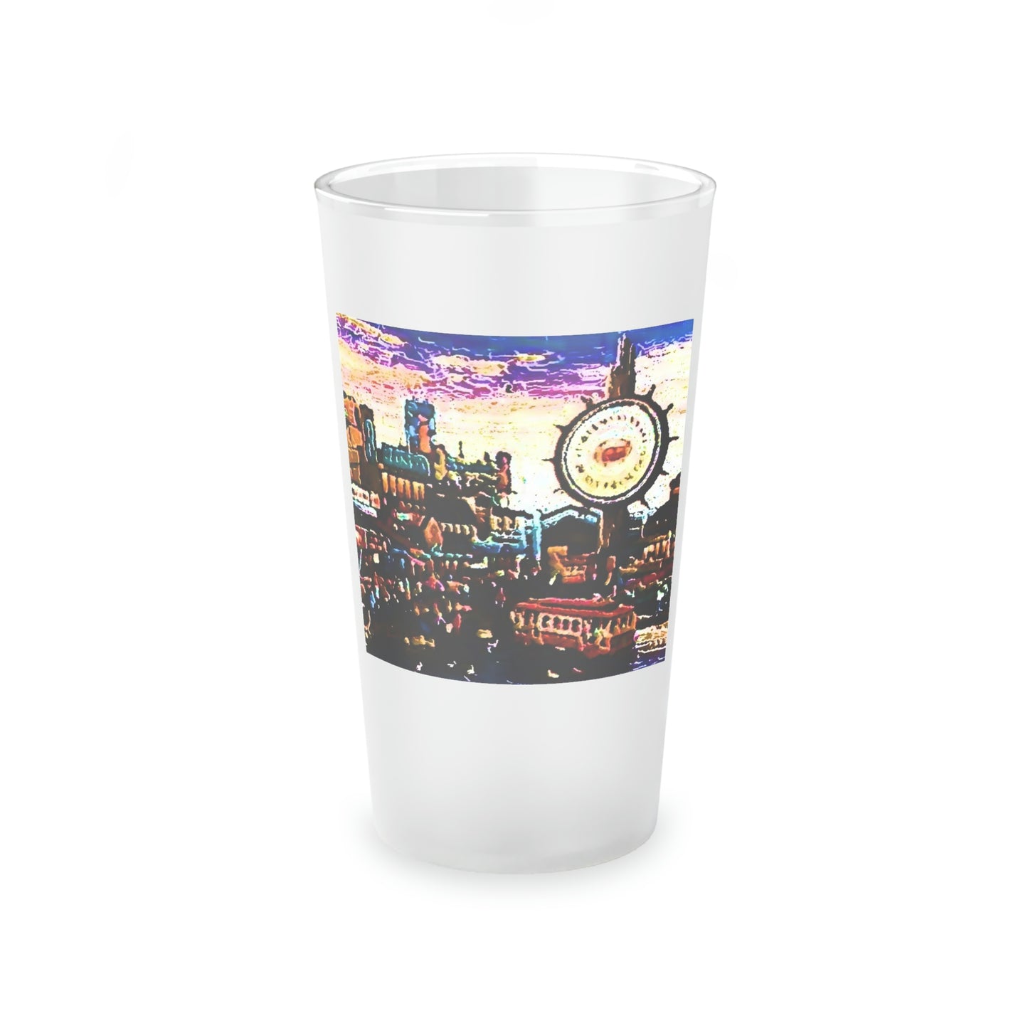 Frosted Pint Glass, 16oz ...  "No.9 Fishermen's Grotto - Fishermen's Wharf, SF, California" ... Family Archives: 1970's ... Original Works ...