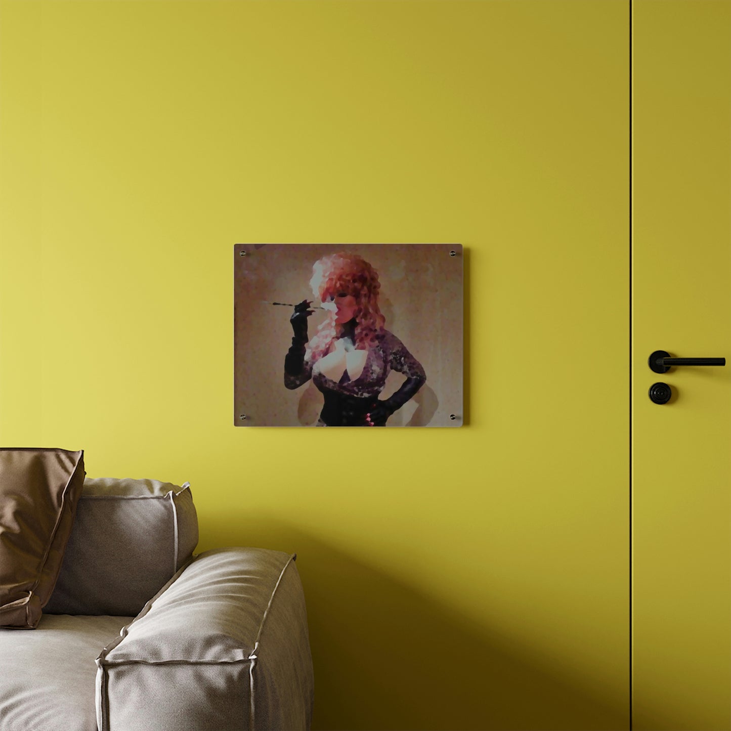 Acrylic Wall Art Panels ...  A Colleague Overseas ... 'Enjoying A Fag' ... Original Works ... "April Fools 2023" ... Hot-Tranny-Smoke ...