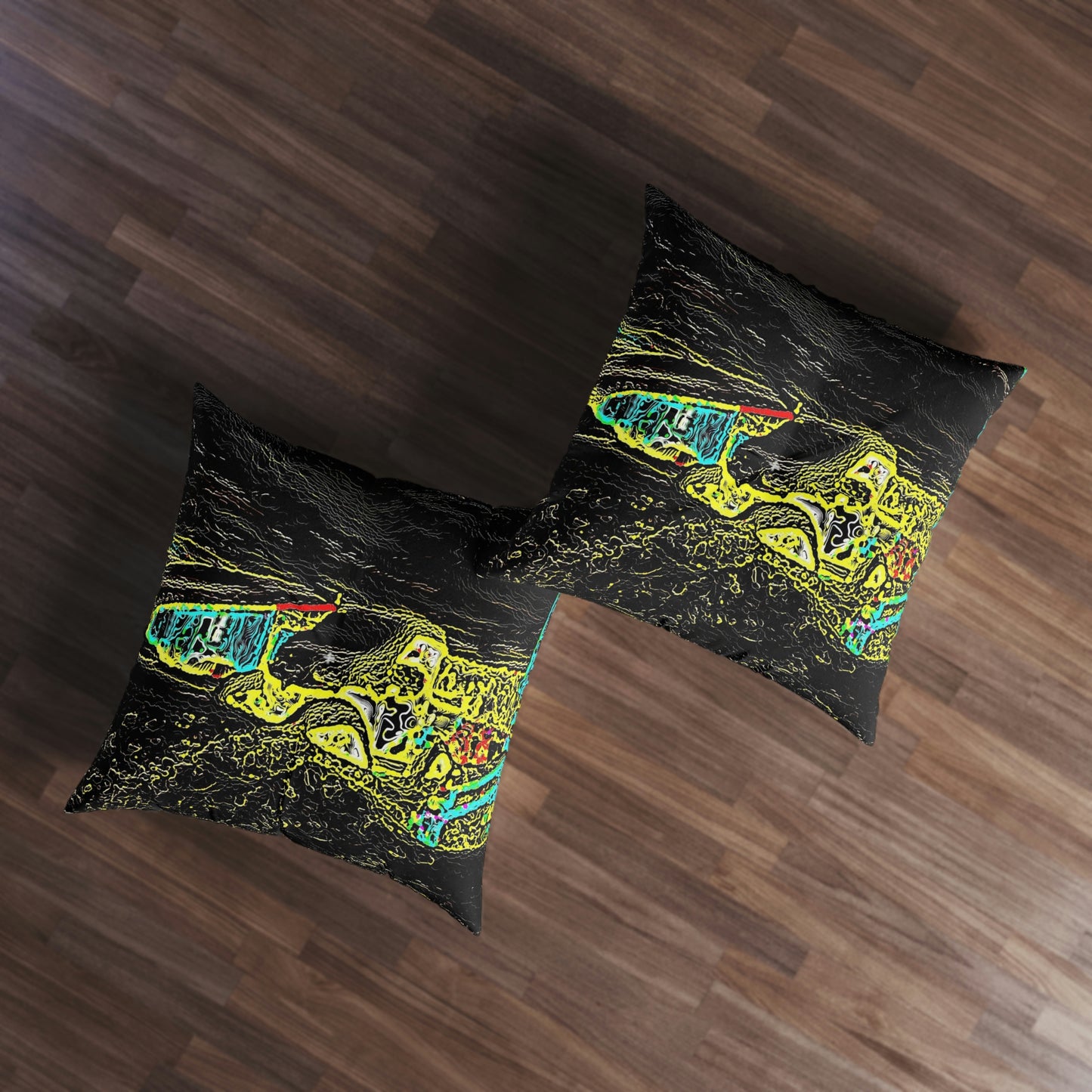 Tufted Floor Pillow, Square ...  "Snow Vehicle In Snow Storm At-Rest" ... Circa 12Mar23 ... Central Idaho ... 18-Hours Rendering Time: Original Works ...
