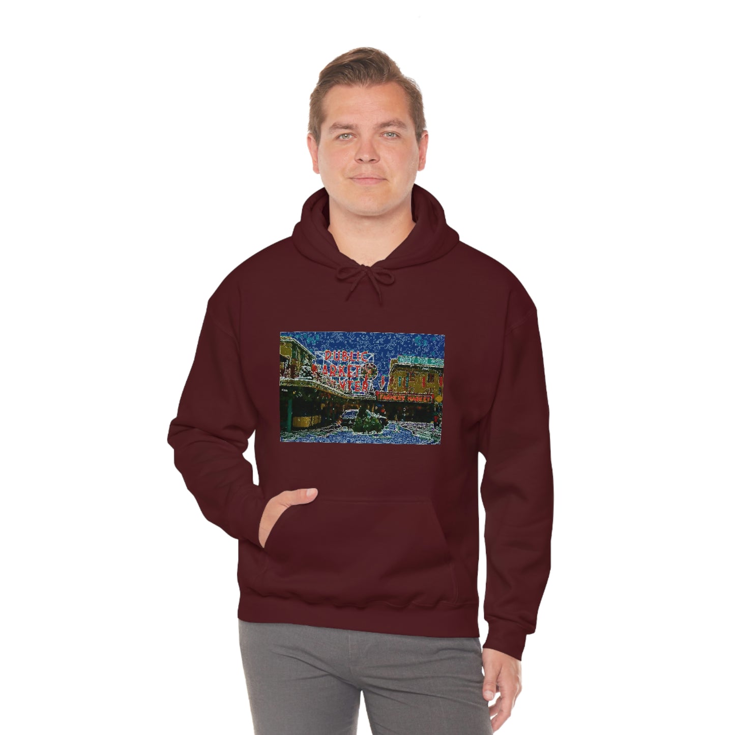 Unisex Heavy Blend™ Hooded Sweatshirt ... Pike Place Market: 'The Public Market', Seattle, Washington. Circa Fall 2013 ...