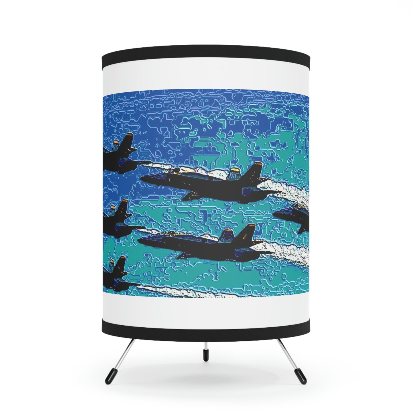 Tripod Lamp with High-Res Printed Shade, US\CA plug ... Seattle Seafair ..."Blue Angels Run Over Lake Washington" ... Circa Mid 1980's ... Dr FJ Holt ... Original Works ...
