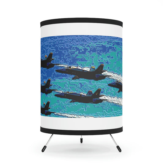 Tripod Lamp with High-Res Printed Shade, US\CA plug ... Seattle Seafair ..."Blue Angels Run Over Lake Washington" ... Circa Mid 1980's ... Dr FJ Holt ... Original Works ...