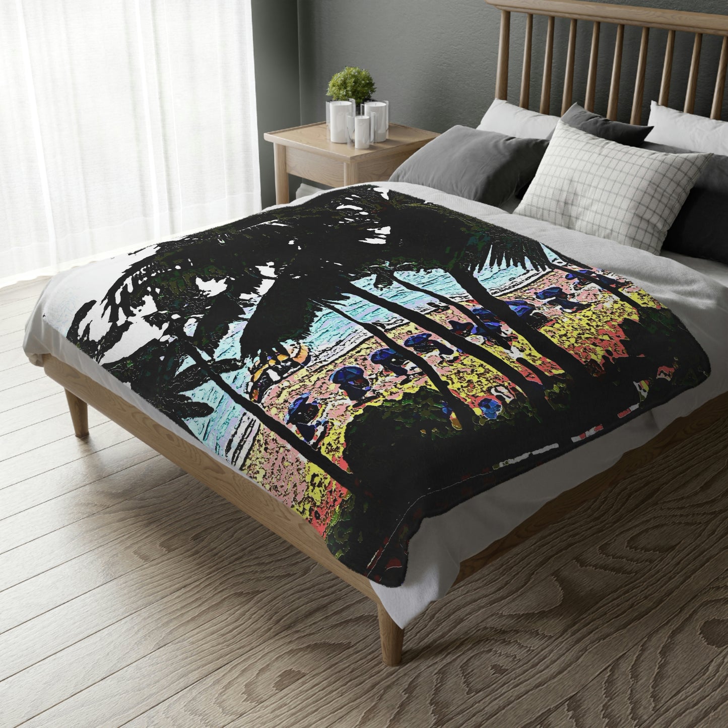 Velveteen Minky Blanket (Two-sided print) ... "A Beautiful Beach Amongst The Palms" ... The Outrigger Waikiki, Honolulu, Oahu ... Original Works ...