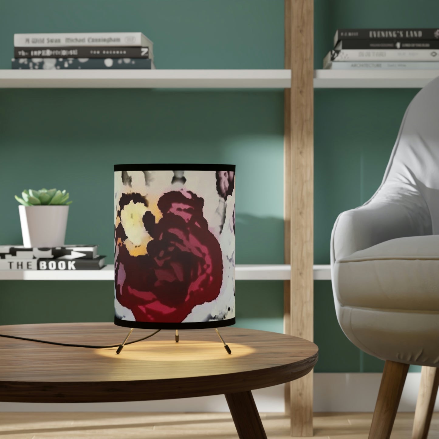 Tripod Lamp with High-Res Printed Shade, US\CA plug ... "A Friendly Flower" ... Pointsettia 'Pointing' ... Original Works ... (Supplied Photograph) ...