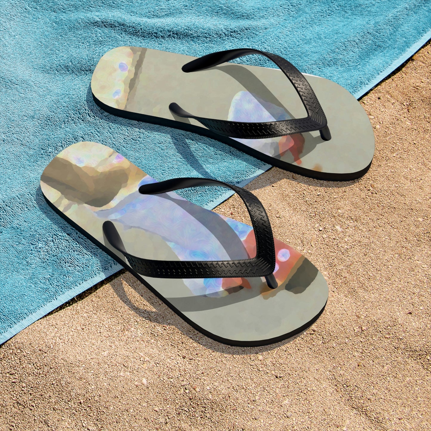 Unisex Flip-Flops ... "Here's To You Friends & Associates" ... Geting-Er-Done ... Idaho / Washington Border (Lewiston, ID - Clarkston, WA) ... Original Works: Rendering Time: 8 Hours ...