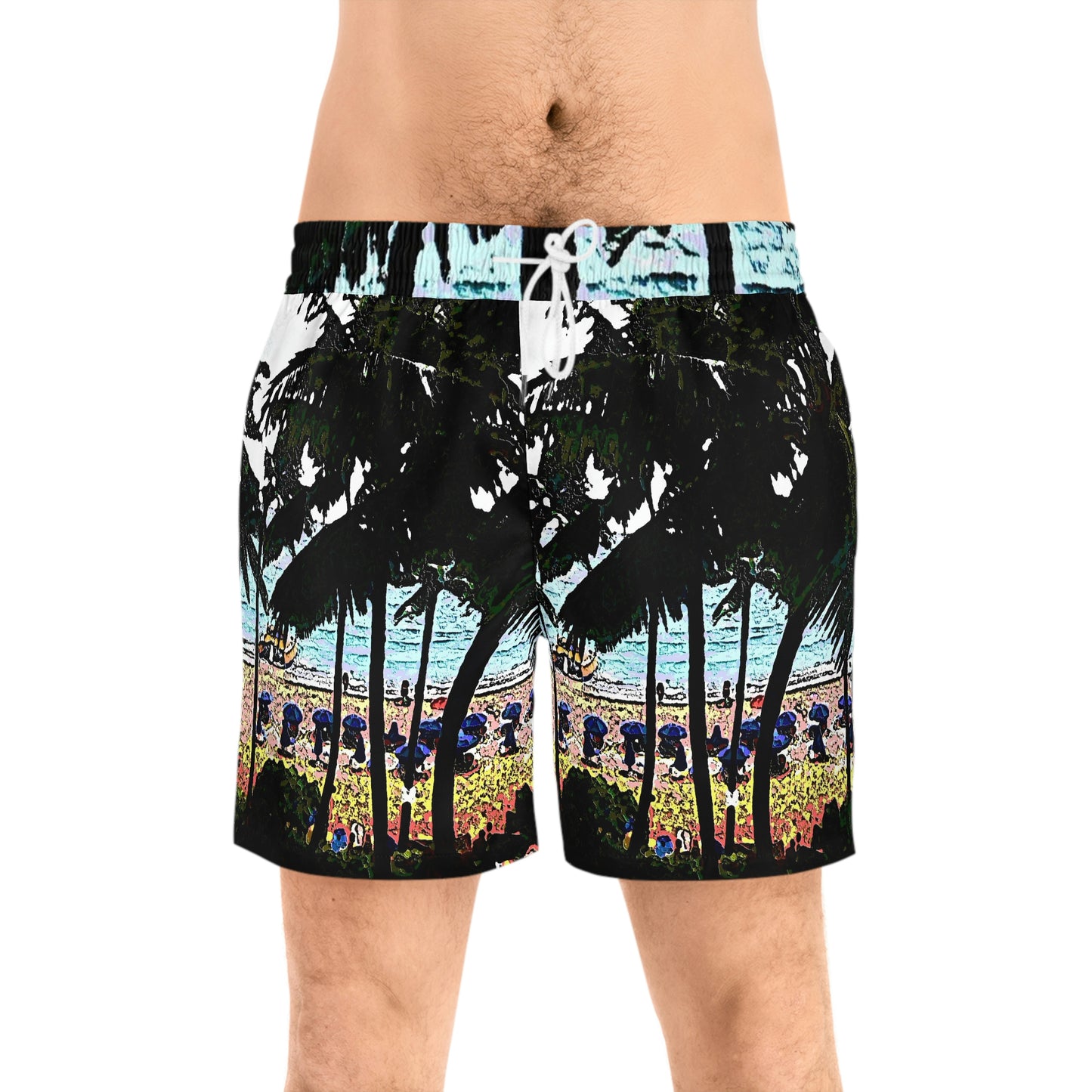 Men's Mid-Length Swim Shorts (AOP) ... "A Beautiful Beach Amongst The Palms" ... The Outrigger Waikiki, Honolulu, Oahu ... Original Works ...